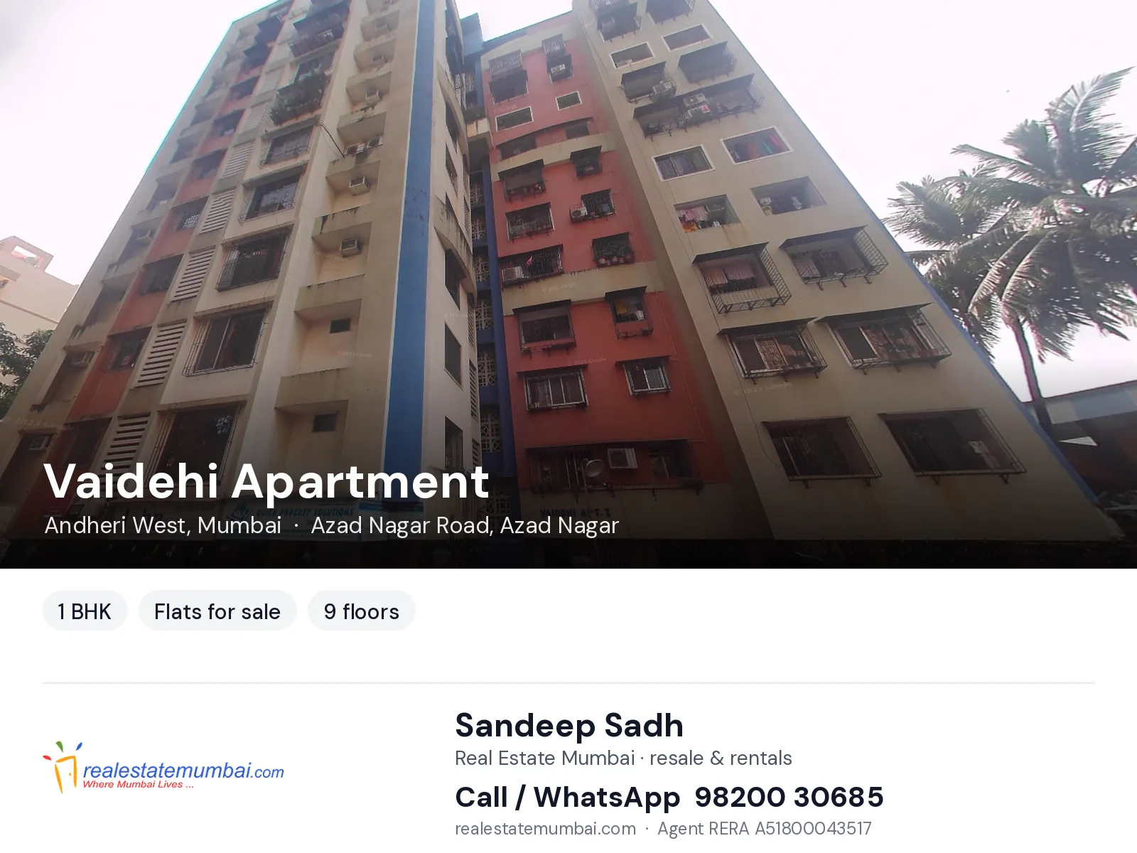 Vaidehi Apartment, Andheri West, Mumbai — 1 BHK flats for sale | Real Estate Mumbai, Sandeep Sadh 98200 30685