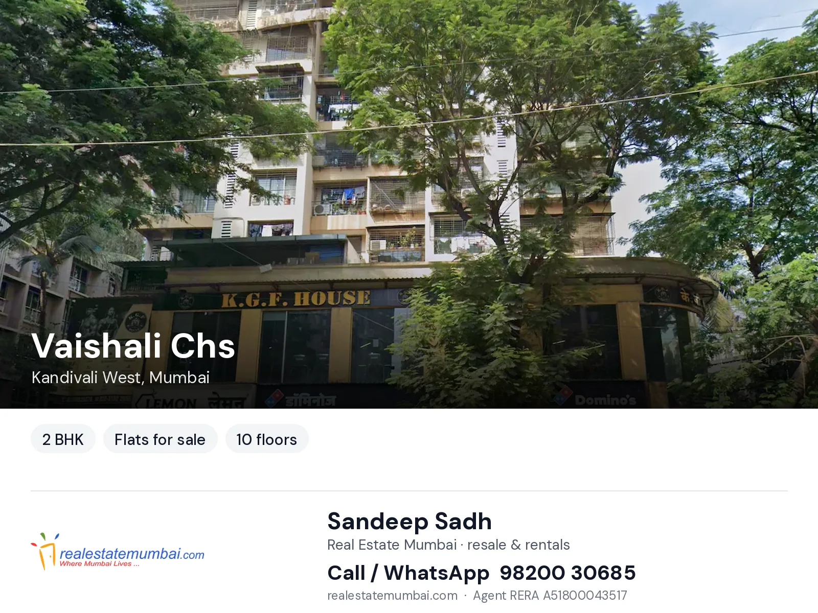 Vaishali Chs, Kandivali West, Mumbai — 2 BHK flats for sale | Real Estate Mumbai, Sandeep Sadh 98200 30685