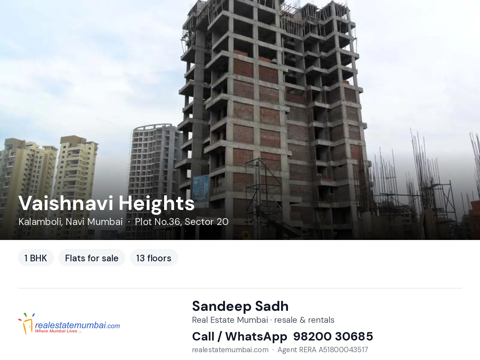 Vaishnavi Heights, Kalamboli, Navi Mumbai — 1 BHK flats for sale | Real Estate Mumbai, Sandeep Sadh 98200 30685