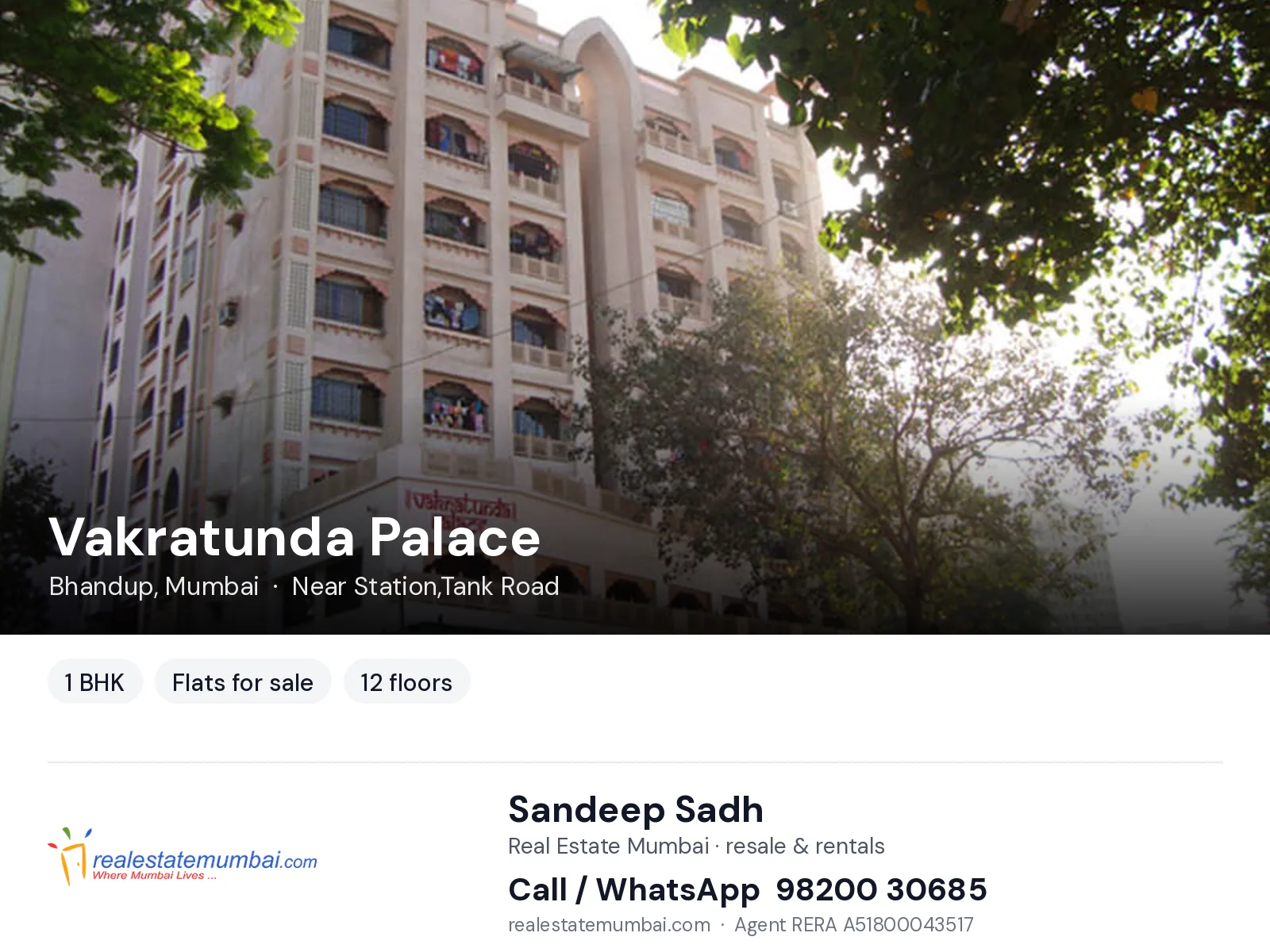 Vakratunda Palace, Bhandup, Mumbai — 1 BHK flats for sale | Real Estate Mumbai, Sandeep Sadh 98200 30685