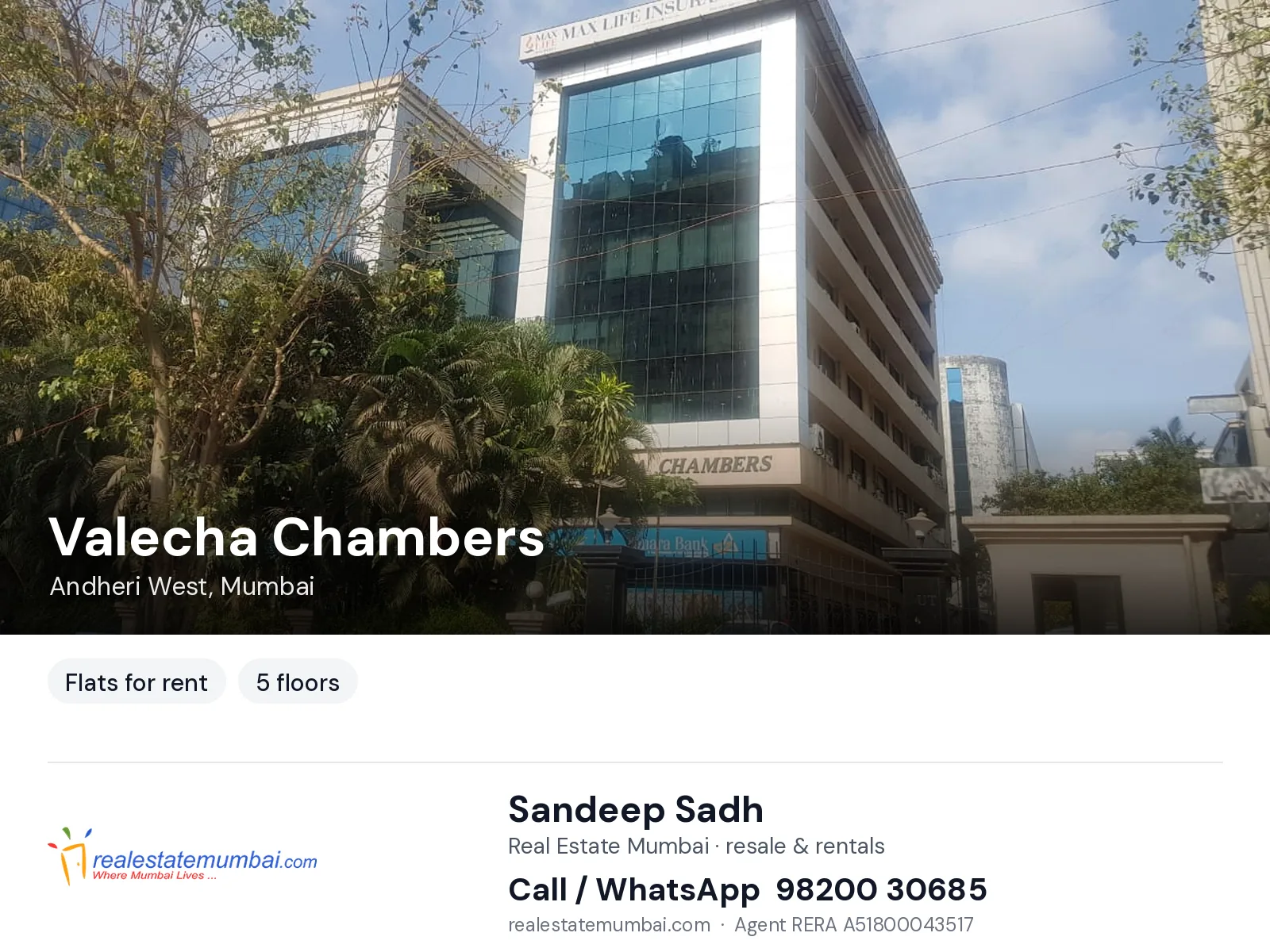 Valecha Chambers, Andheri West, Mumbai — flats for rent | Real Estate Mumbai, Sandeep Sadh 98200 30685