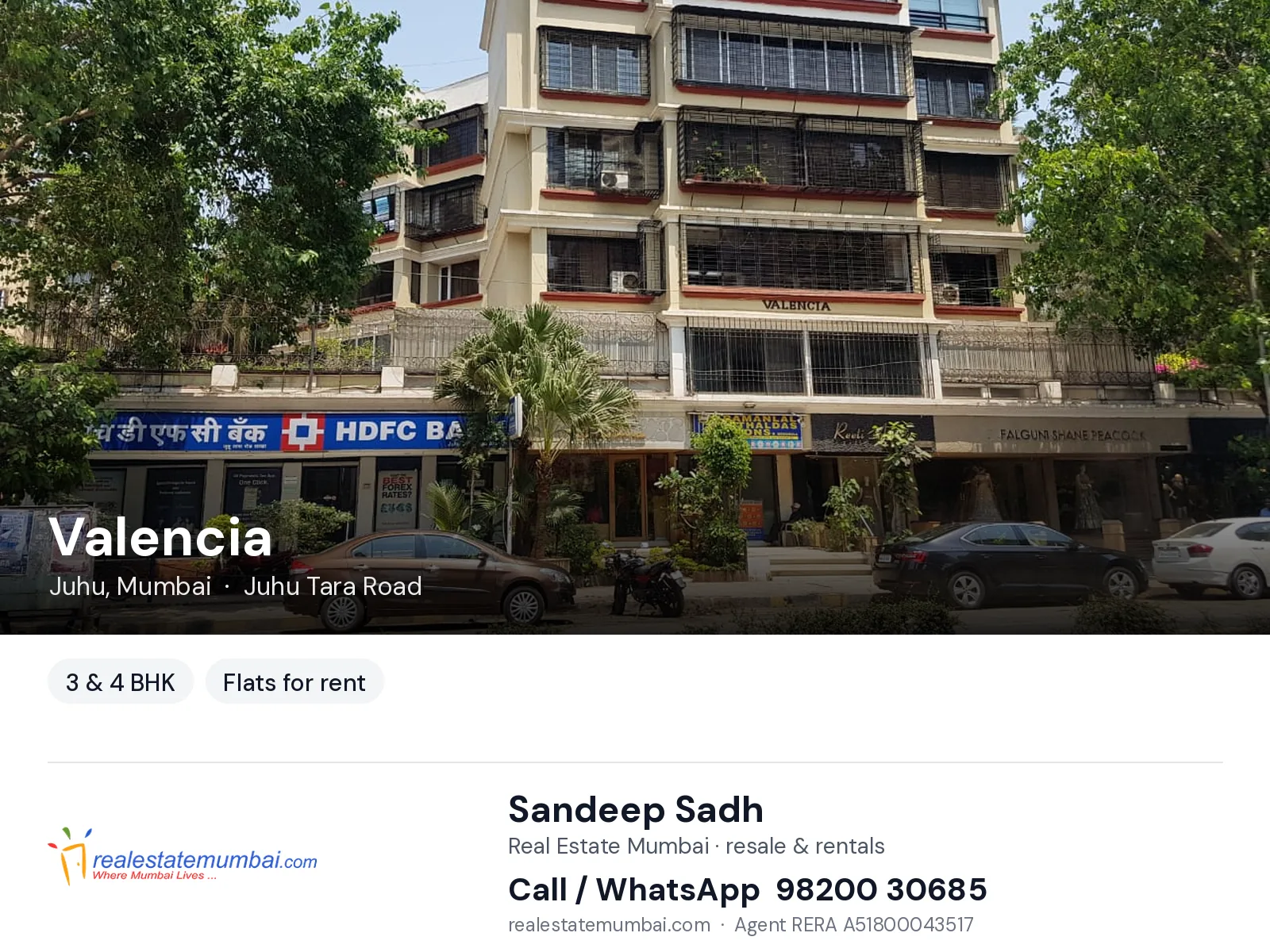 Valencia, Juhu, Mumbai — 3 & 4 BHK flats for rent | Real Estate Mumbai, Sandeep Sadh 98200 30685