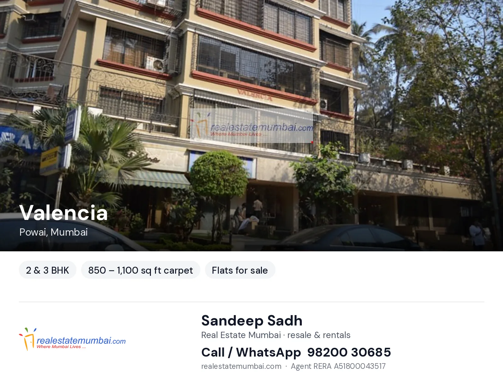 Valencia, Powai, Mumbai — 2 & 3 BHK flats for sale | Real Estate Mumbai, Sandeep Sadh 98200 30685