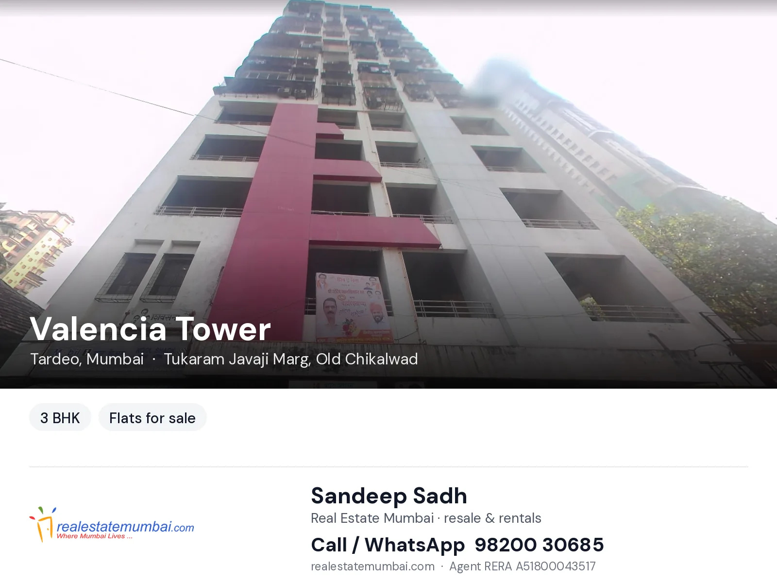 Valencia Tower, Tardeo, Mumbai — 3 BHK flats for sale | Real Estate Mumbai, Sandeep Sadh 98200 30685