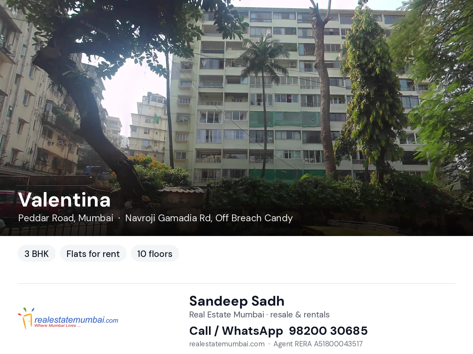 Valentina, Peddar Road, Mumbai — 3 BHK flats for rent | Real Estate Mumbai, Sandeep Sadh 98200 30685