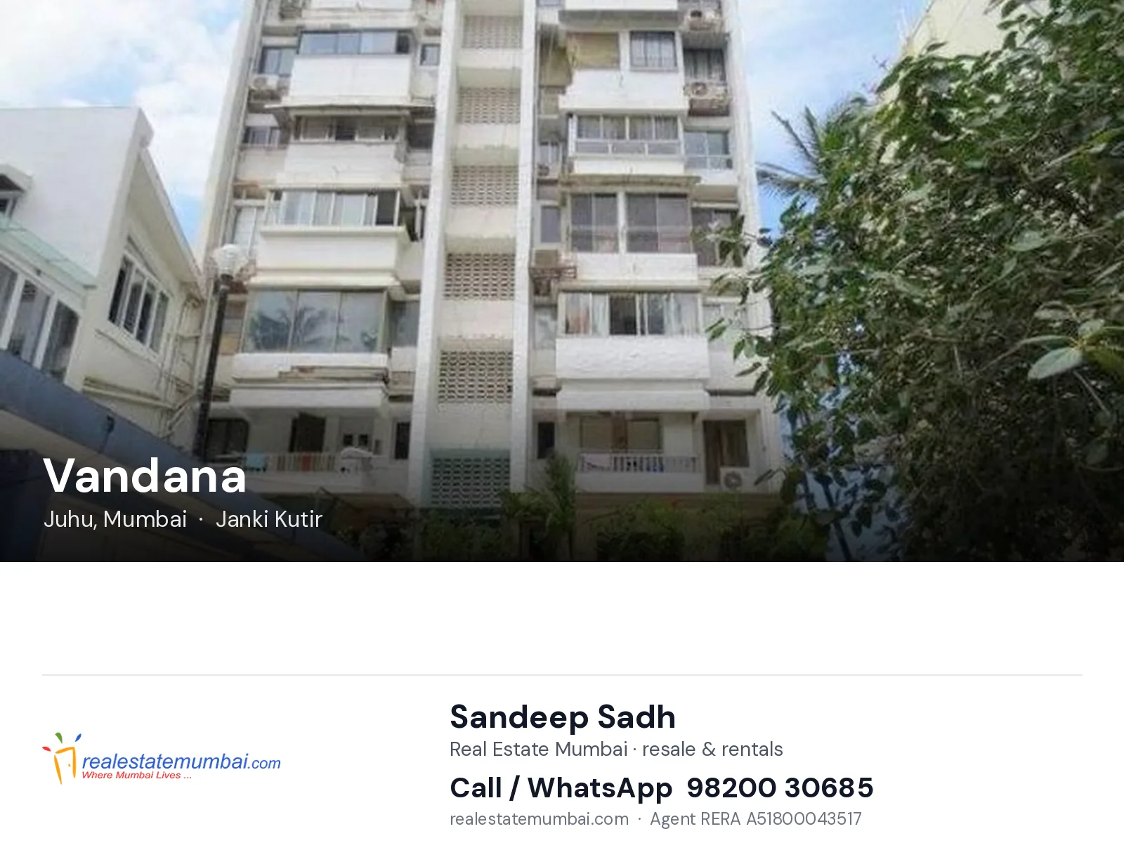 Vandana, Juhu, Mumbai — flats | Real Estate Mumbai, Sandeep Sadh 98200 30685
