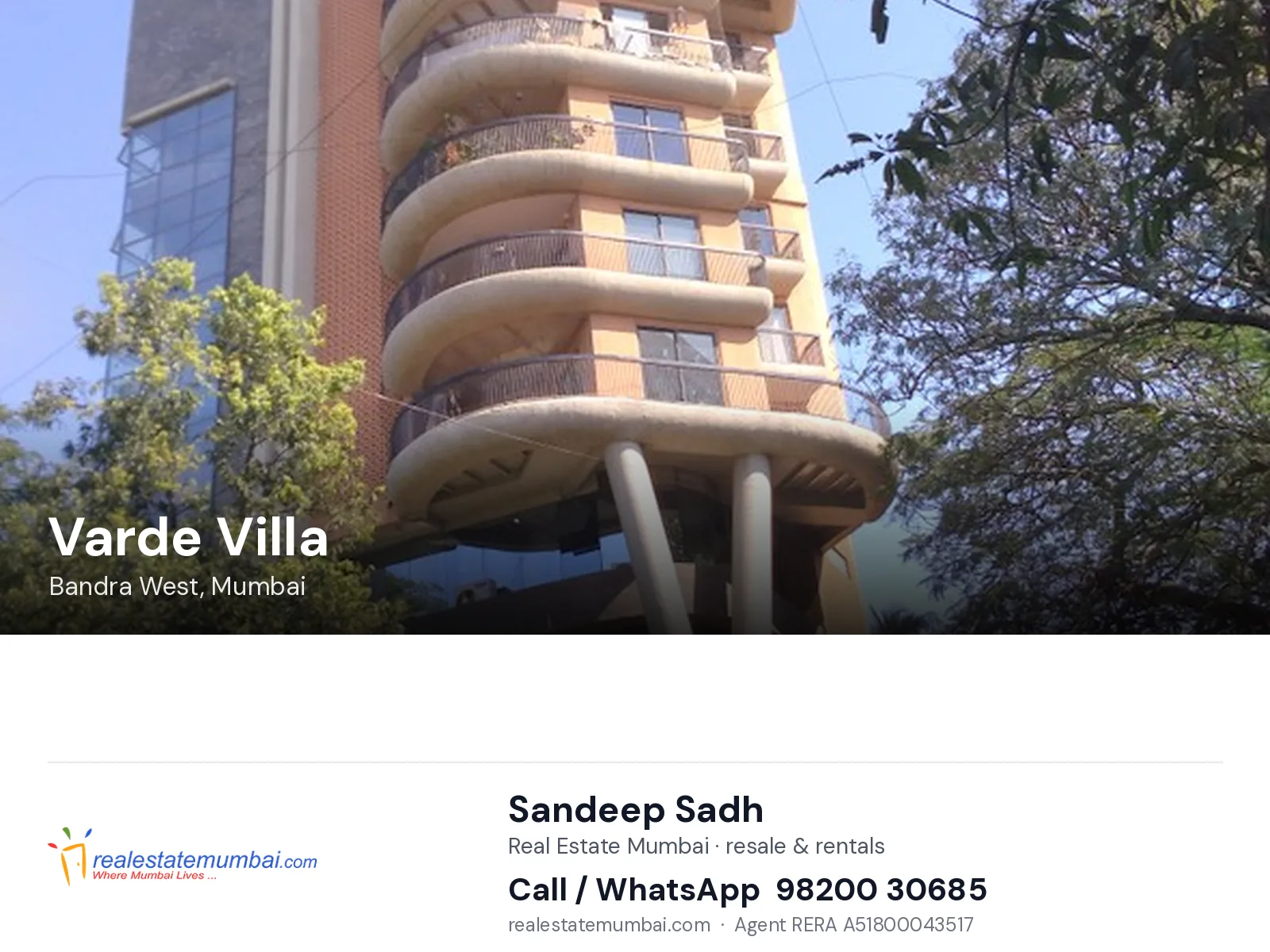 Varde Villa, Bandra West, Mumbai — flats | Real Estate Mumbai, Sandeep Sadh 98200 30685