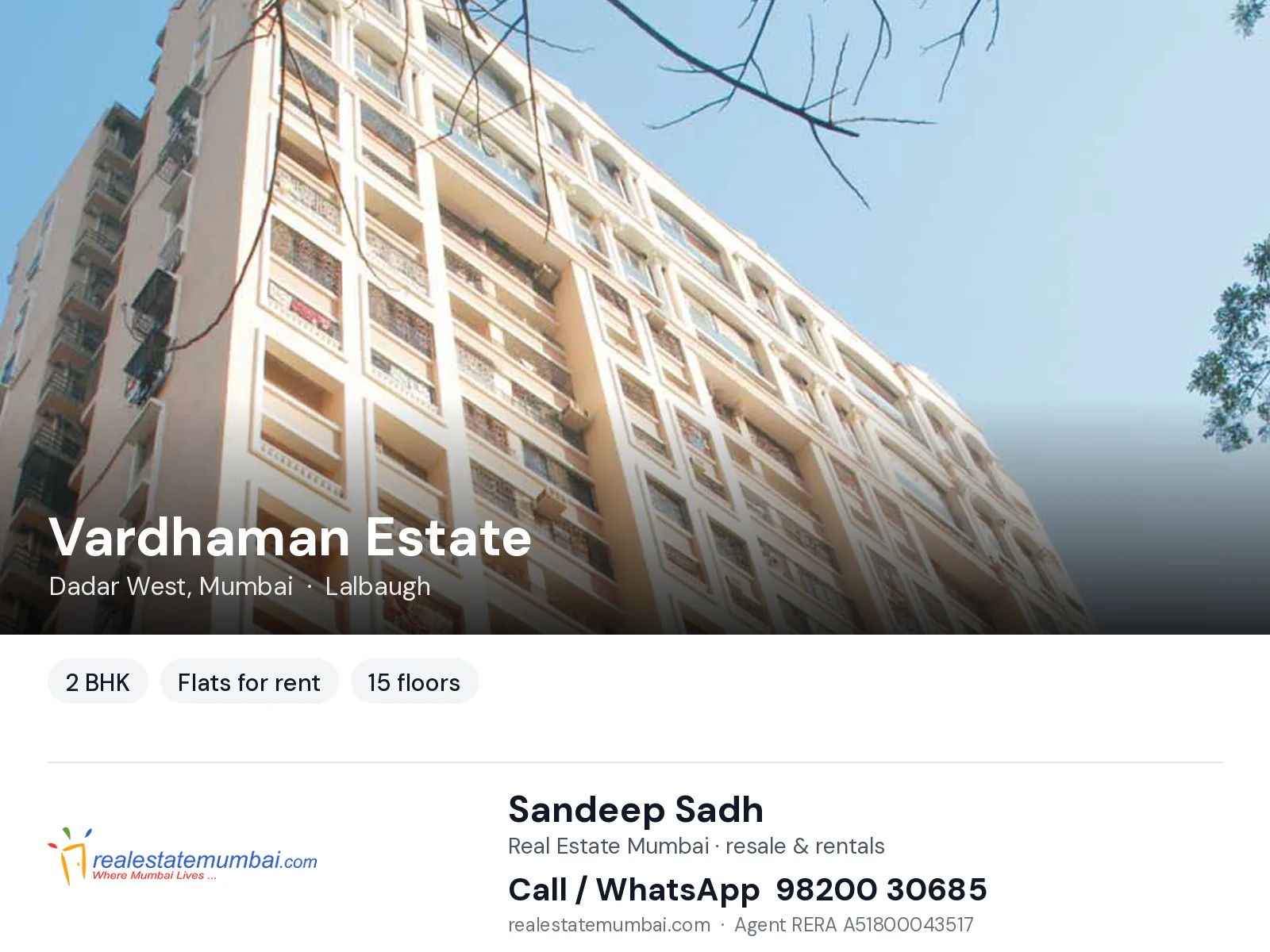 Vardhaman Estate, Dadar West, Mumbai — 2 BHK flats for rent | Real Estate Mumbai, Sandeep Sadh 98200 30685