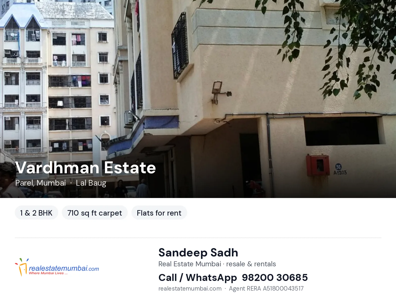 Vardhman Estate, Parel, Mumbai — 1 & 2 BHK flats for rent | Real Estate Mumbai, Sandeep Sadh 98200 30685