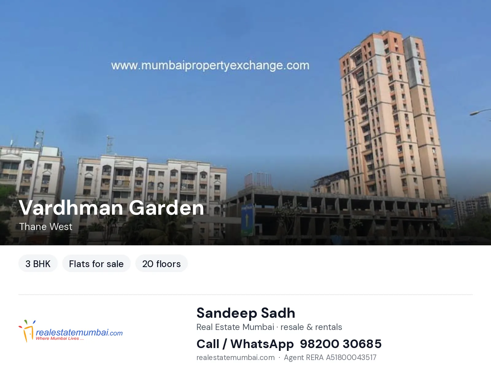 Vardhman Garden, Thane West — 3 BHK flats for sale | Real Estate Mumbai, Sandeep Sadh 98200 30685