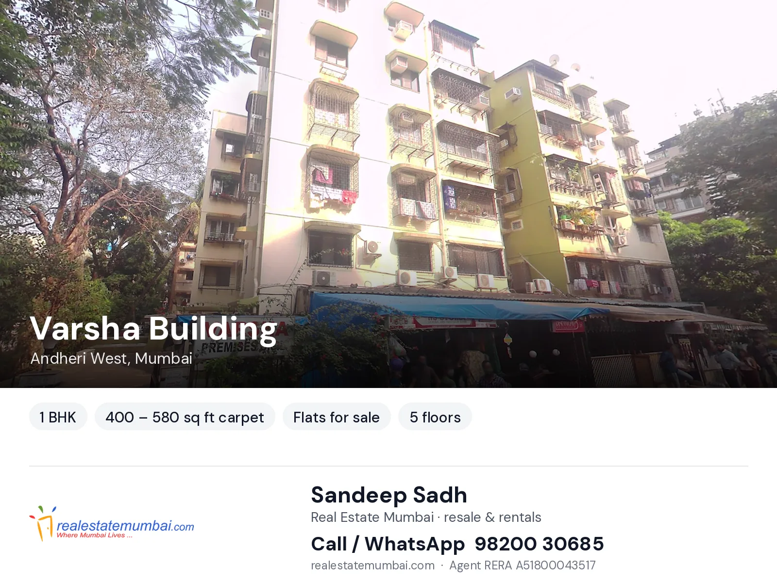 Varsha Building, Andheri West, Mumbai — 1 BHK flats for sale | Real Estate Mumbai, Sandeep Sadh 98200 30685
