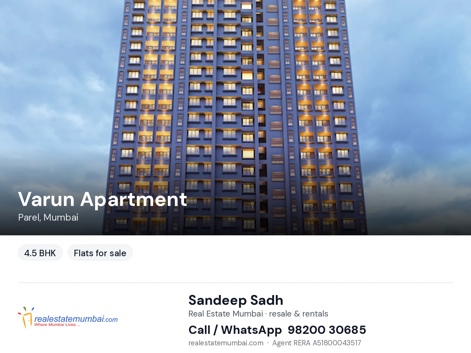 Varun Apartment, Parel, Mumbai — 4.5 BHK flats for sale | Real Estate Mumbai, Sandeep Sadh 98200 30685