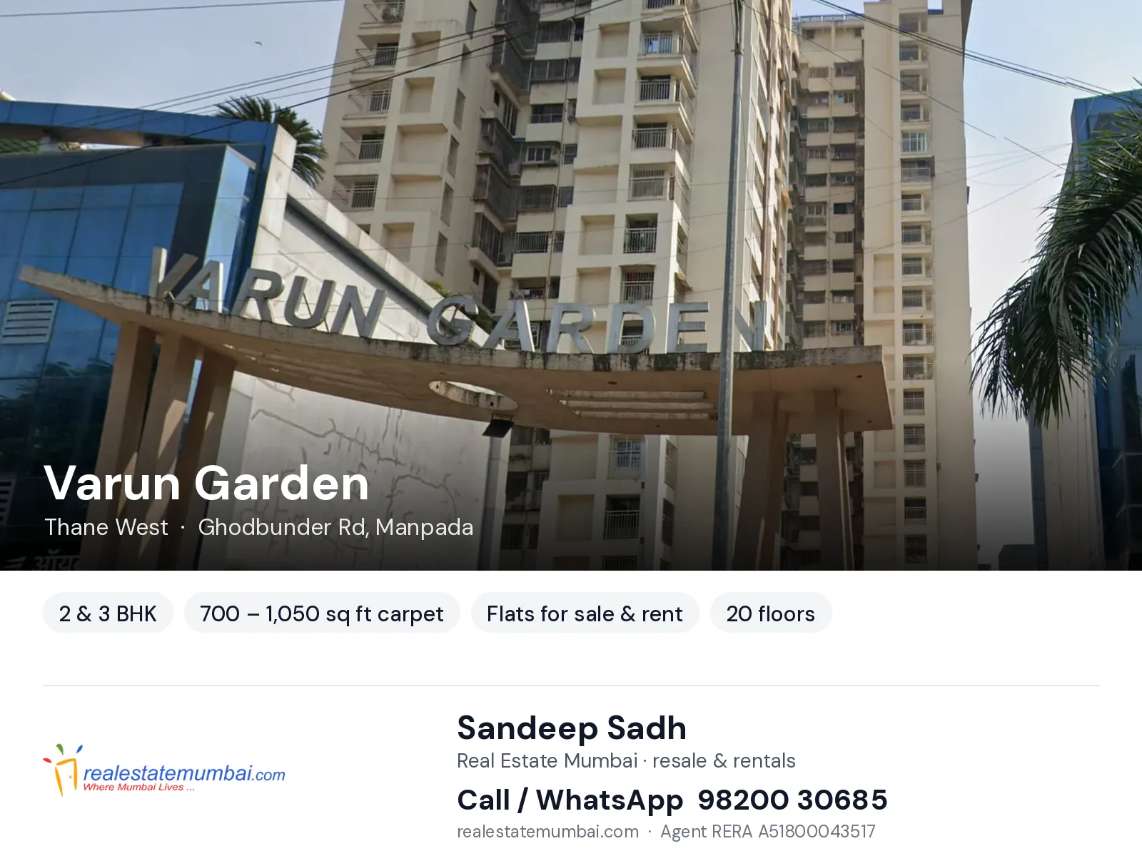 Varun Garden, Thane West — 2 & 3 BHK flats for sale & rent | Real Estate Mumbai, Sandeep Sadh 98200 30685
