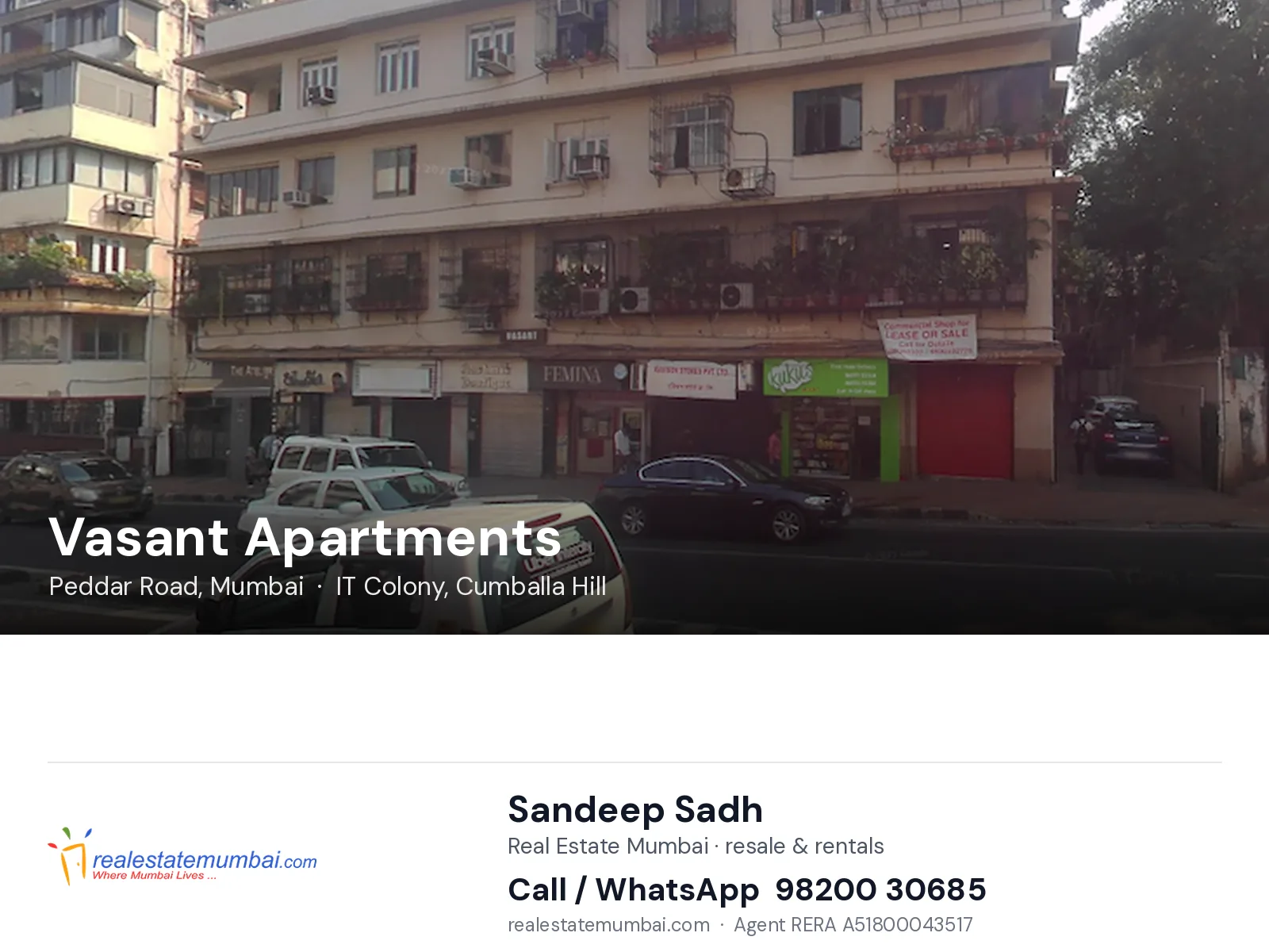 Vasant Apartments, Peddar Road, Mumbai — flats | Real Estate Mumbai, Sandeep Sadh 98200 30685