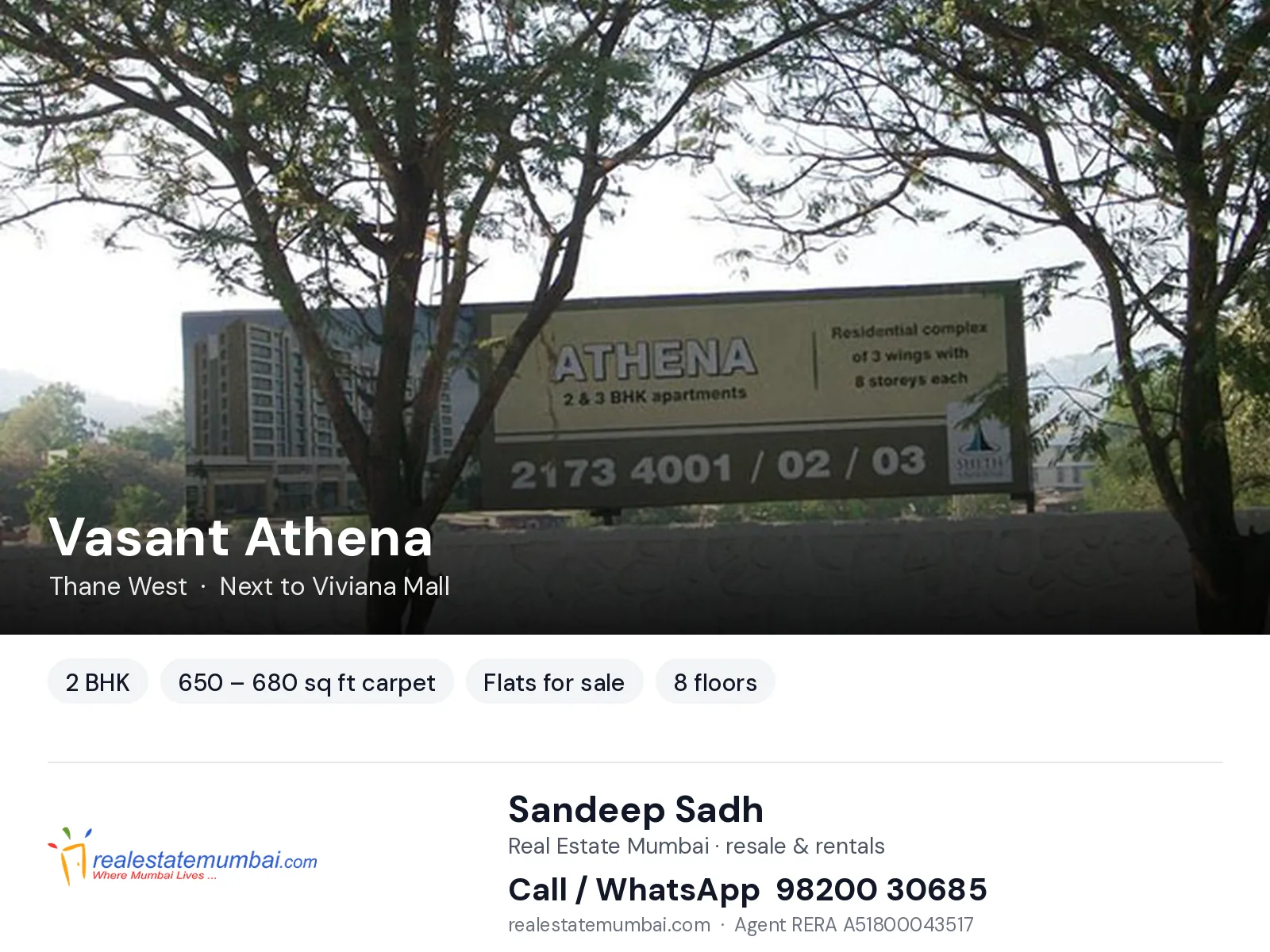 Vasant Athena, Thane West — 2 BHK flats for sale | Real Estate Mumbai, Sandeep Sadh 98200 30685