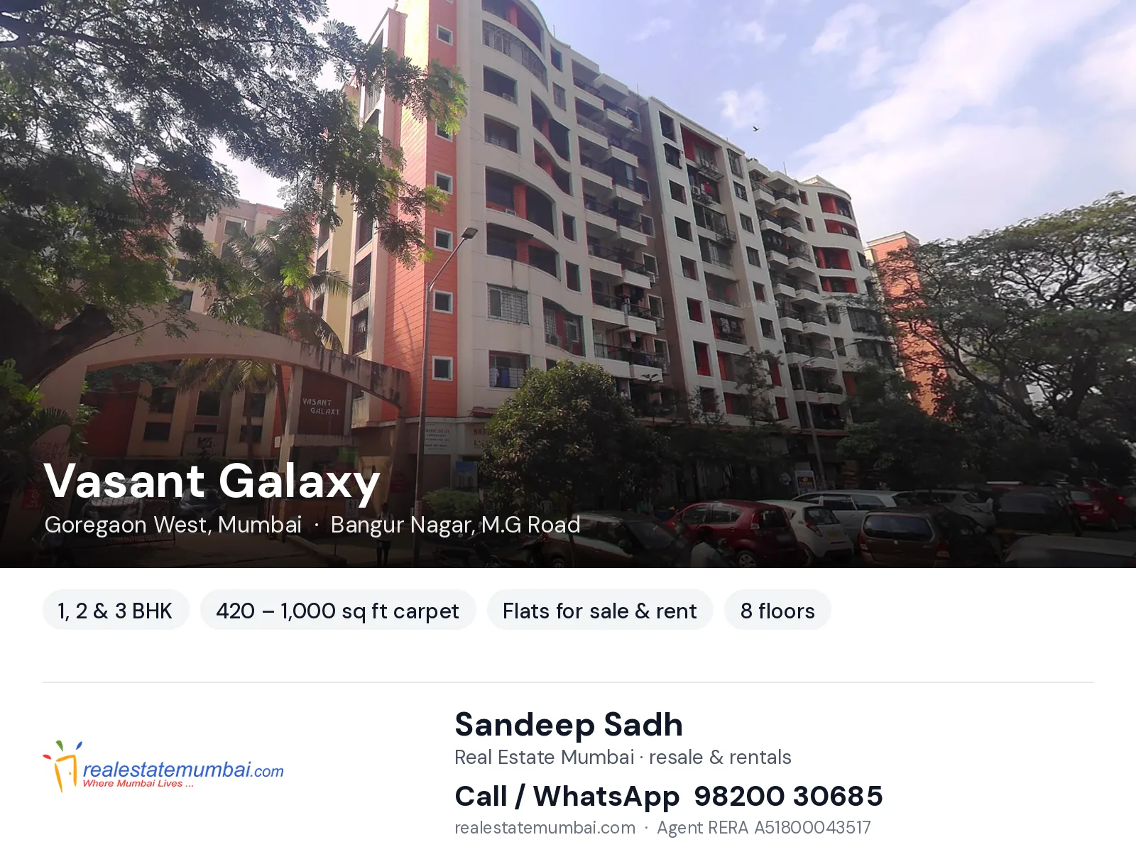 Vasant Galaxy, Goregaon West, Mumbai — 1, 2 & 3 BHK flats for sale & rent | Real Estate Mumbai, Sandeep Sadh 98200 30685