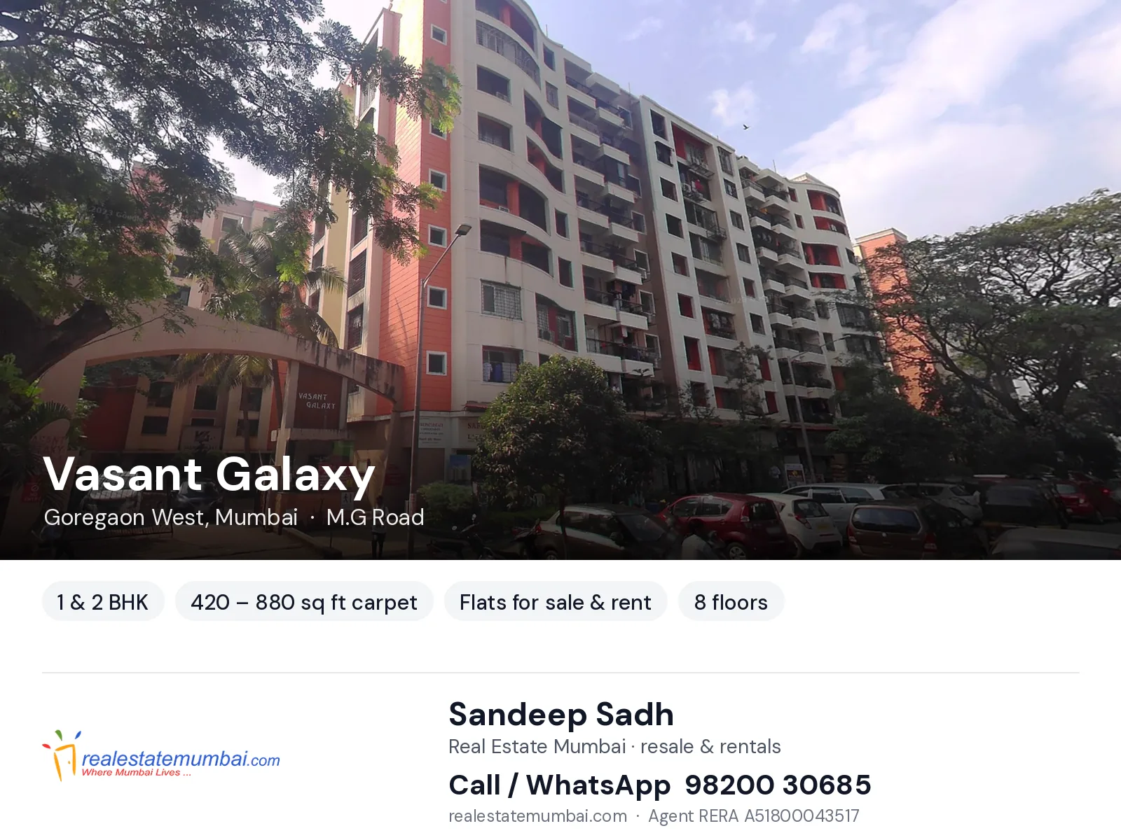 Vasant Galaxy, Goregaon West, Mumbai — 1 & 2 BHK flats for sale & rent | Real Estate Mumbai, Sandeep Sadh 98200 30685