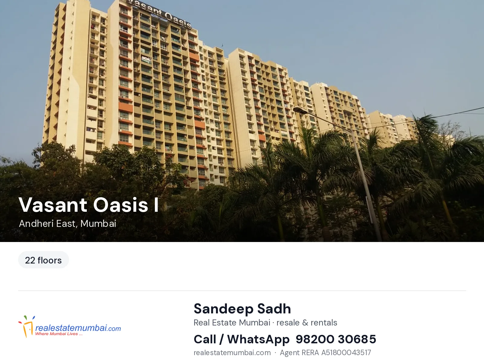 Vasant Oasis I, Andheri East, Mumbai — flats | Real Estate Mumbai, Sandeep Sadh 98200 30685