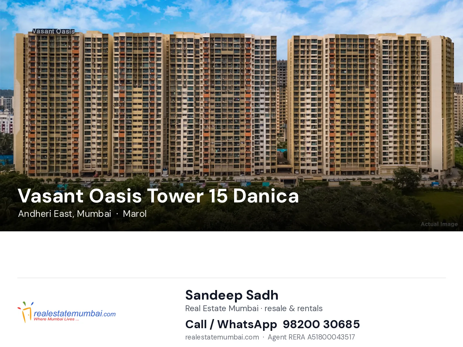 Vasant Oasis Tower 15 Danica, Andheri East, Mumbai — flats | Real Estate Mumbai, Sandeep Sadh 98200 30685