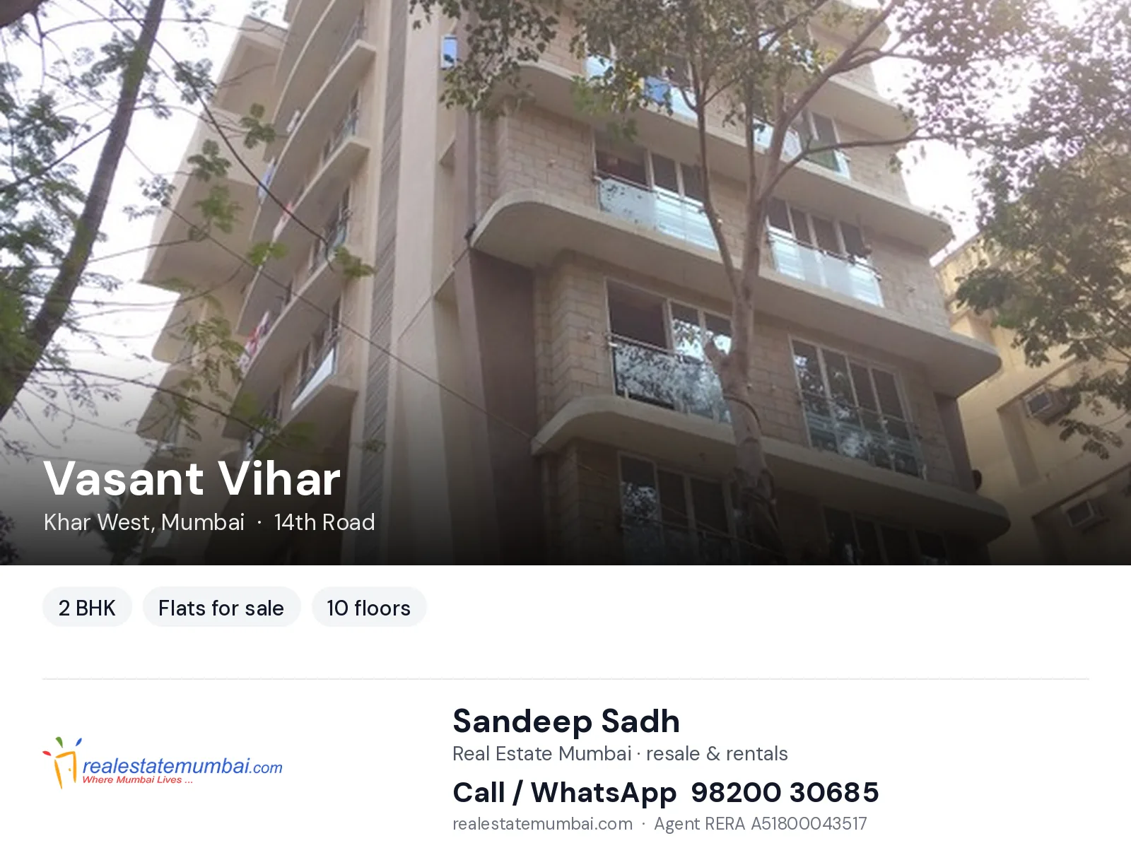 Vasant Vihar, Khar West, Mumbai — 2 BHK flats for sale | Real Estate Mumbai, Sandeep Sadh 98200 30685