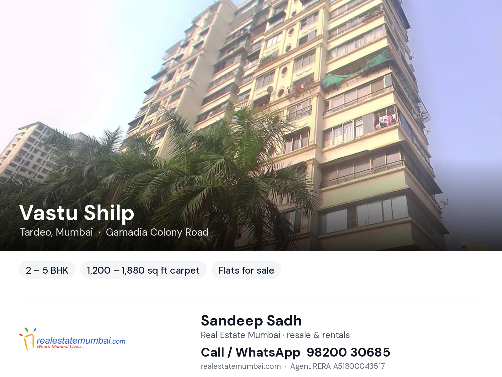 Vastu Shilp, Tardeo, Mumbai — 2 – 5 BHK flats for sale | Real Estate Mumbai, Sandeep Sadh 98200 30685