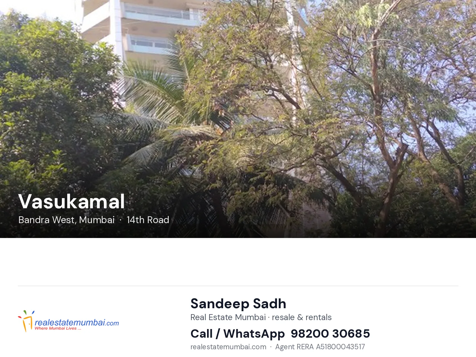 Vasukamal, Bandra West, Mumbai — flats | Real Estate Mumbai, Sandeep Sadh 98200 30685