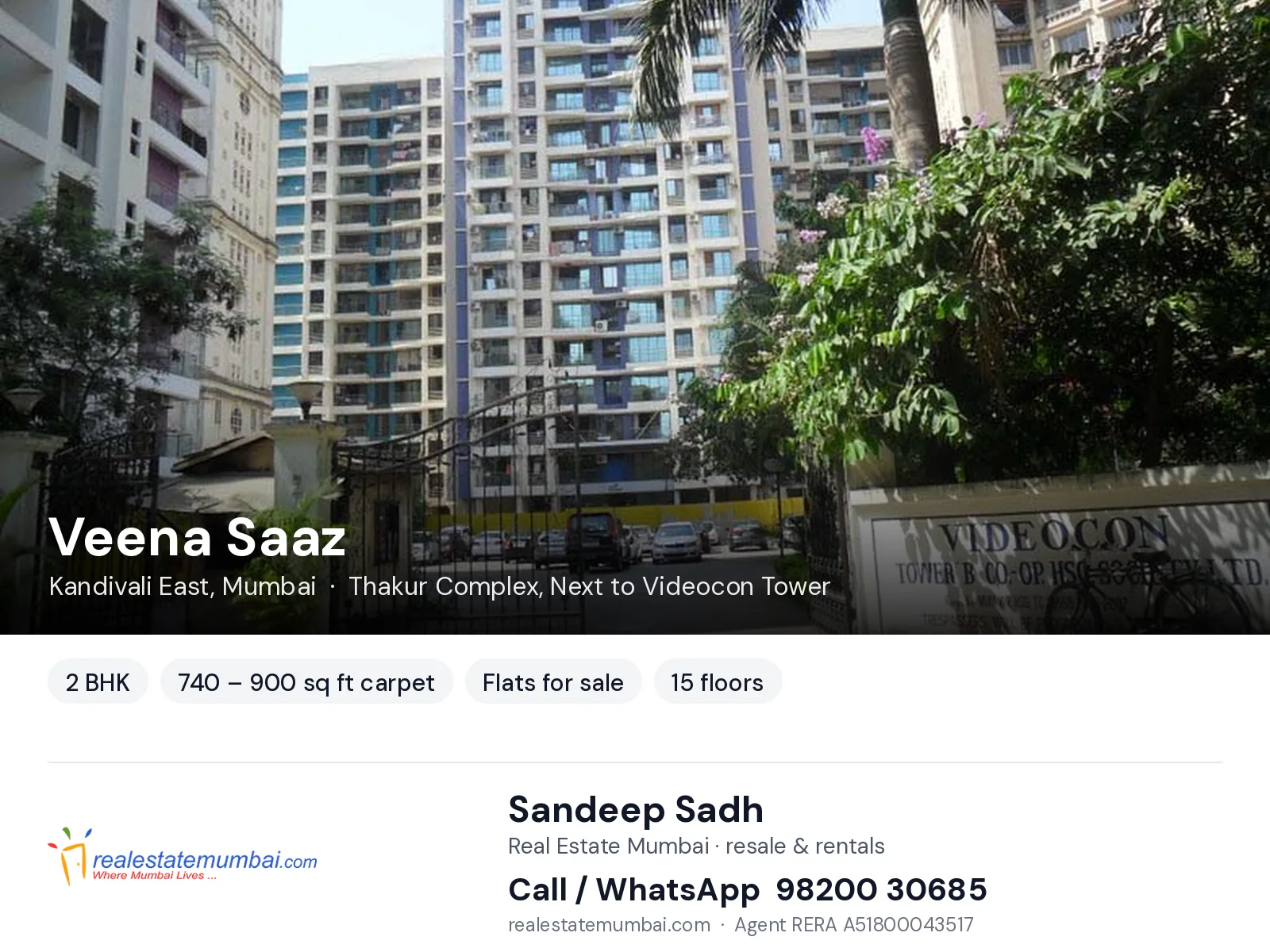 Veena Saaz, Kandivali East, Mumbai — 2 BHK flats for sale | Real Estate Mumbai, Sandeep Sadh 98200 30685
