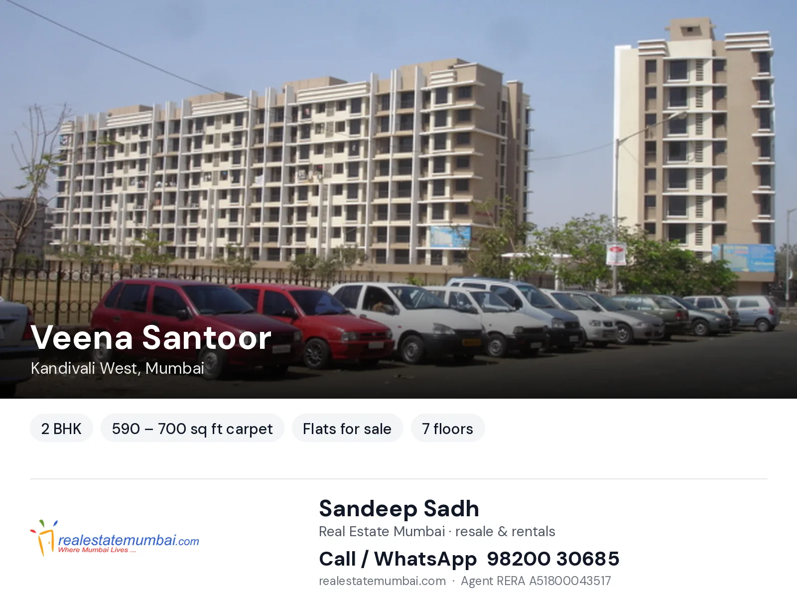 Veena Santoor, Kandivali West, Mumbai — 2 BHK flats for sale | Real Estate Mumbai, Sandeep Sadh 98200 30685