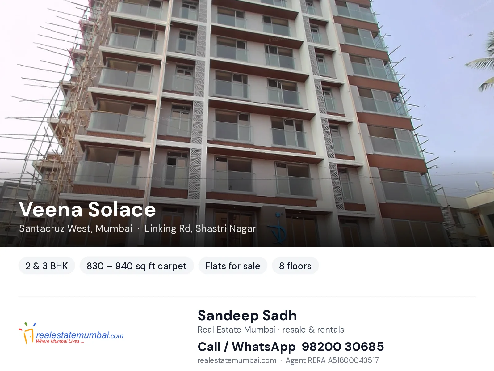 Veena Solace, Santacruz West, Mumbai — 2 & 3 BHK flats for sale | Real Estate Mumbai, Sandeep Sadh 98200 30685