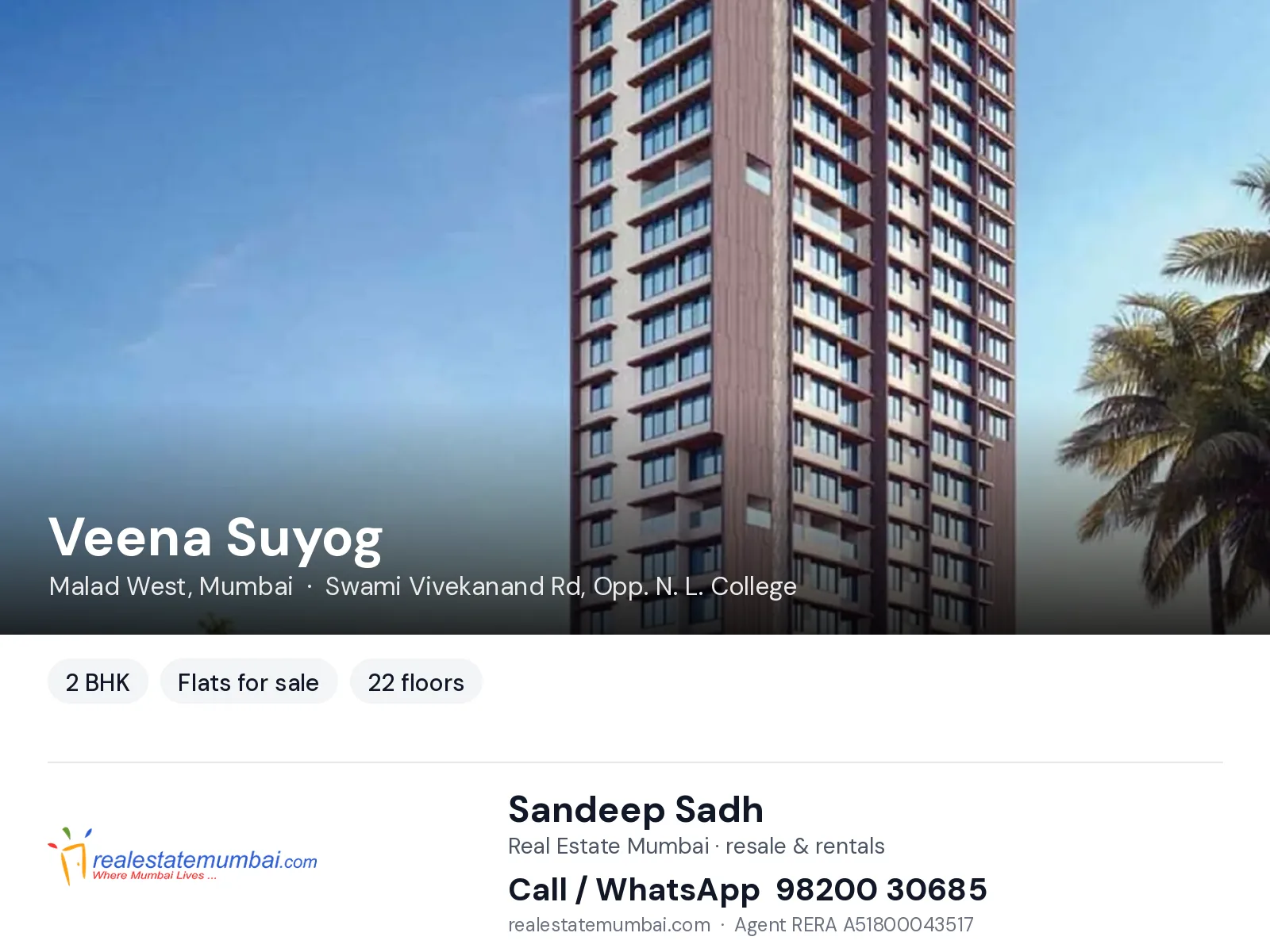 Veena Suyog, Malad West, Mumbai — 2 BHK flats for sale | Real Estate Mumbai, Sandeep Sadh 98200 30685