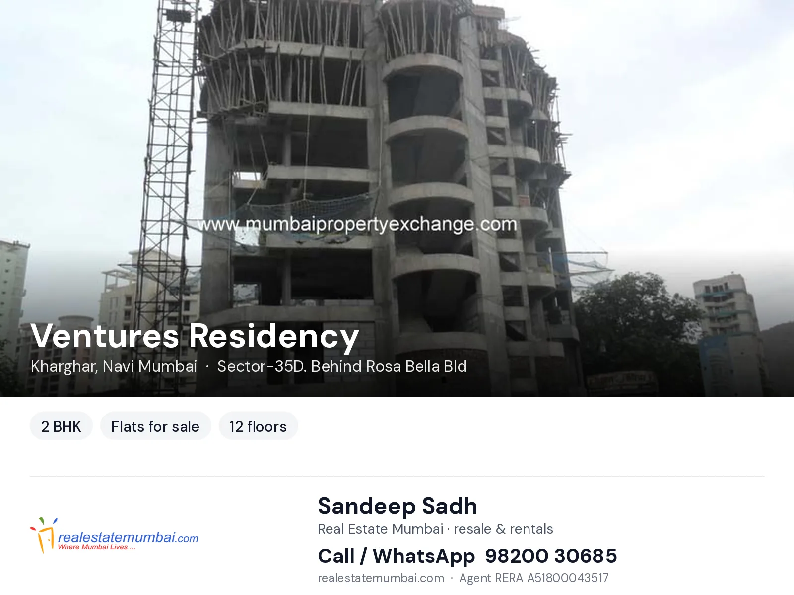 Ventures Residency, Kharghar, Navi Mumbai — 2 BHK flats for sale | Real Estate Mumbai, Sandeep Sadh 98200 30685
