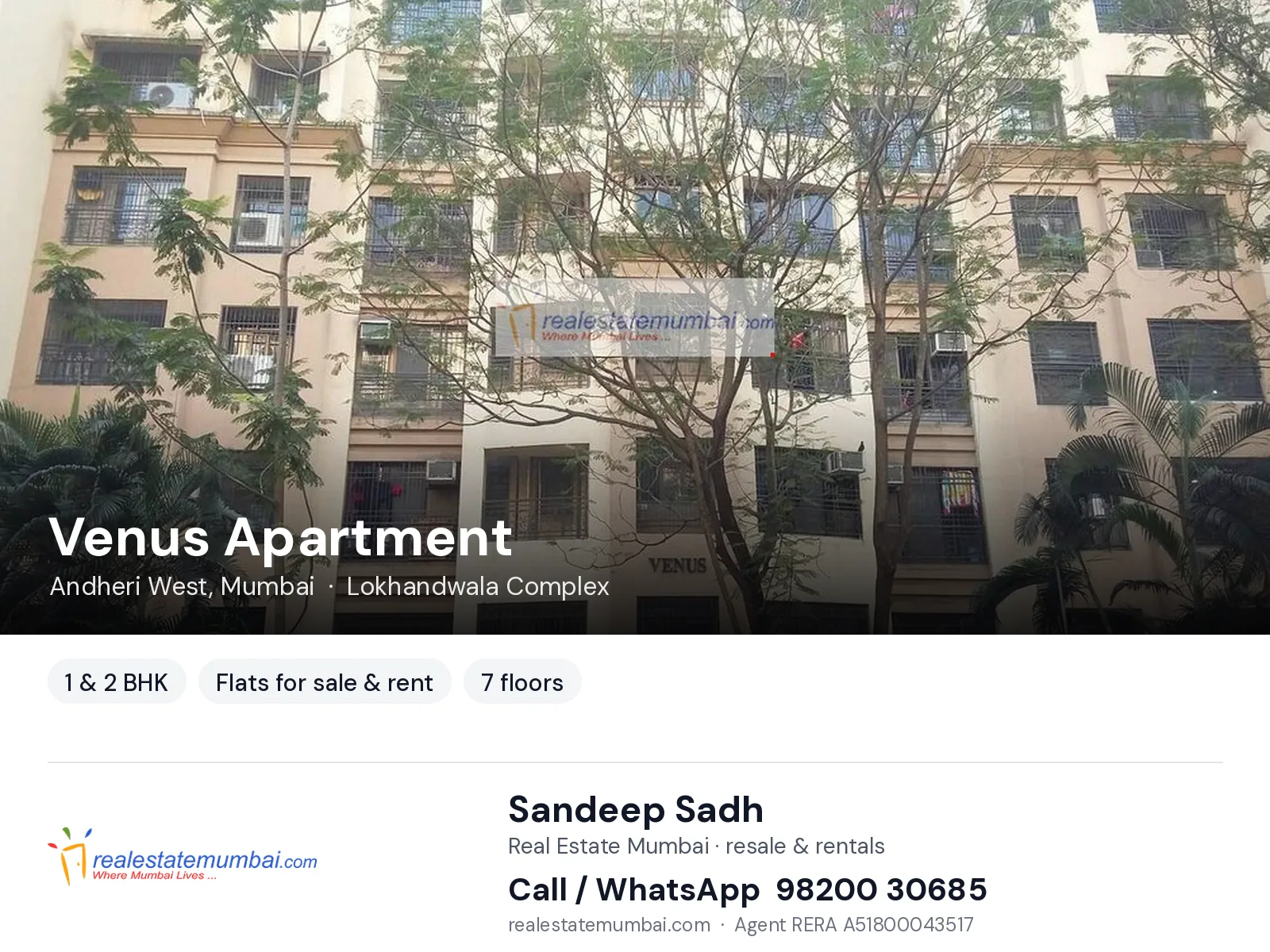 Venus Apartment, Andheri West, Mumbai — 1 & 2 BHK flats for sale & rent | Real Estate Mumbai, Sandeep Sadh 98200 30685