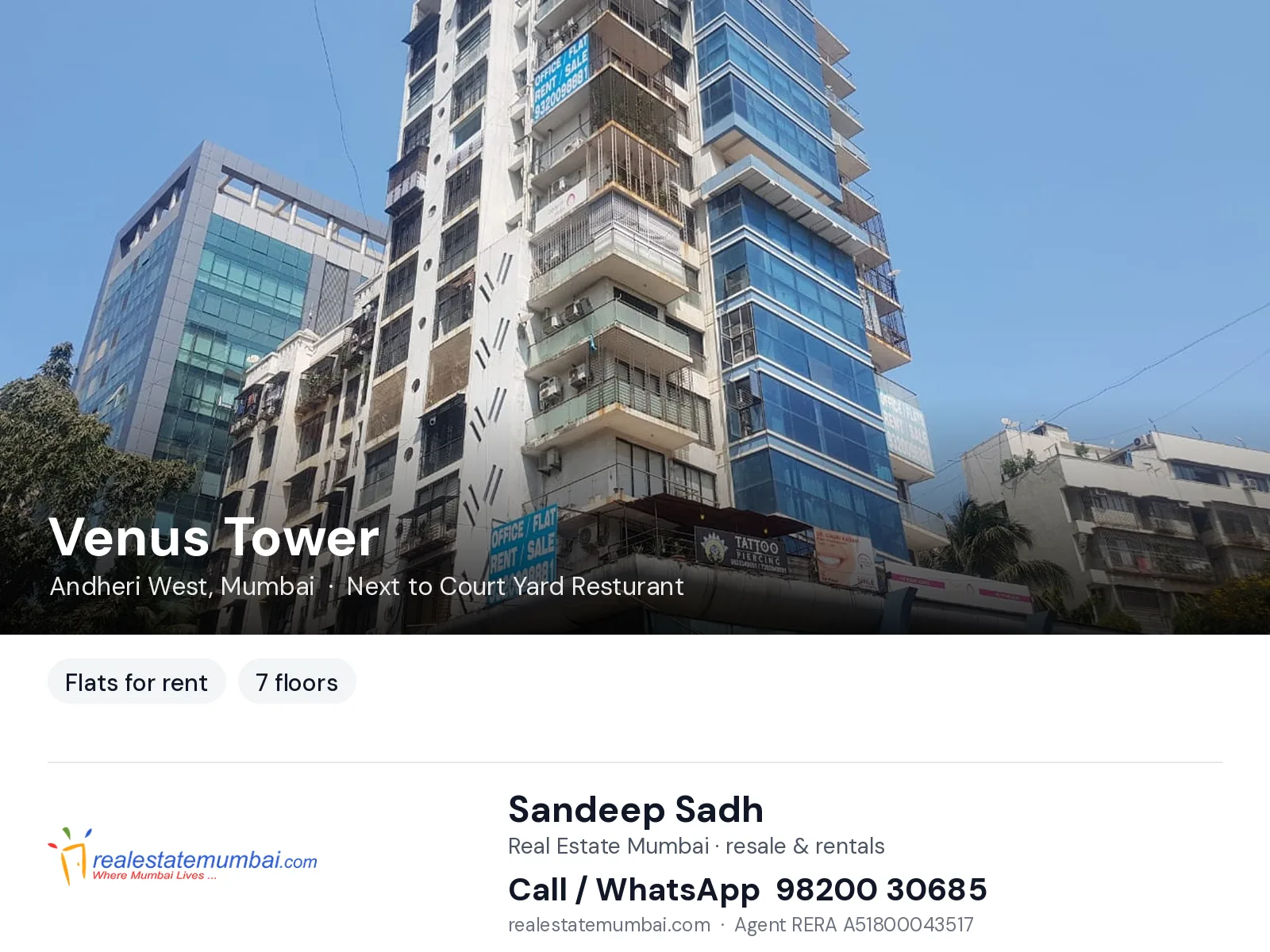 Venus Tower, Andheri West, Mumbai — flats for rent | Real Estate Mumbai, Sandeep Sadh 98200 30685