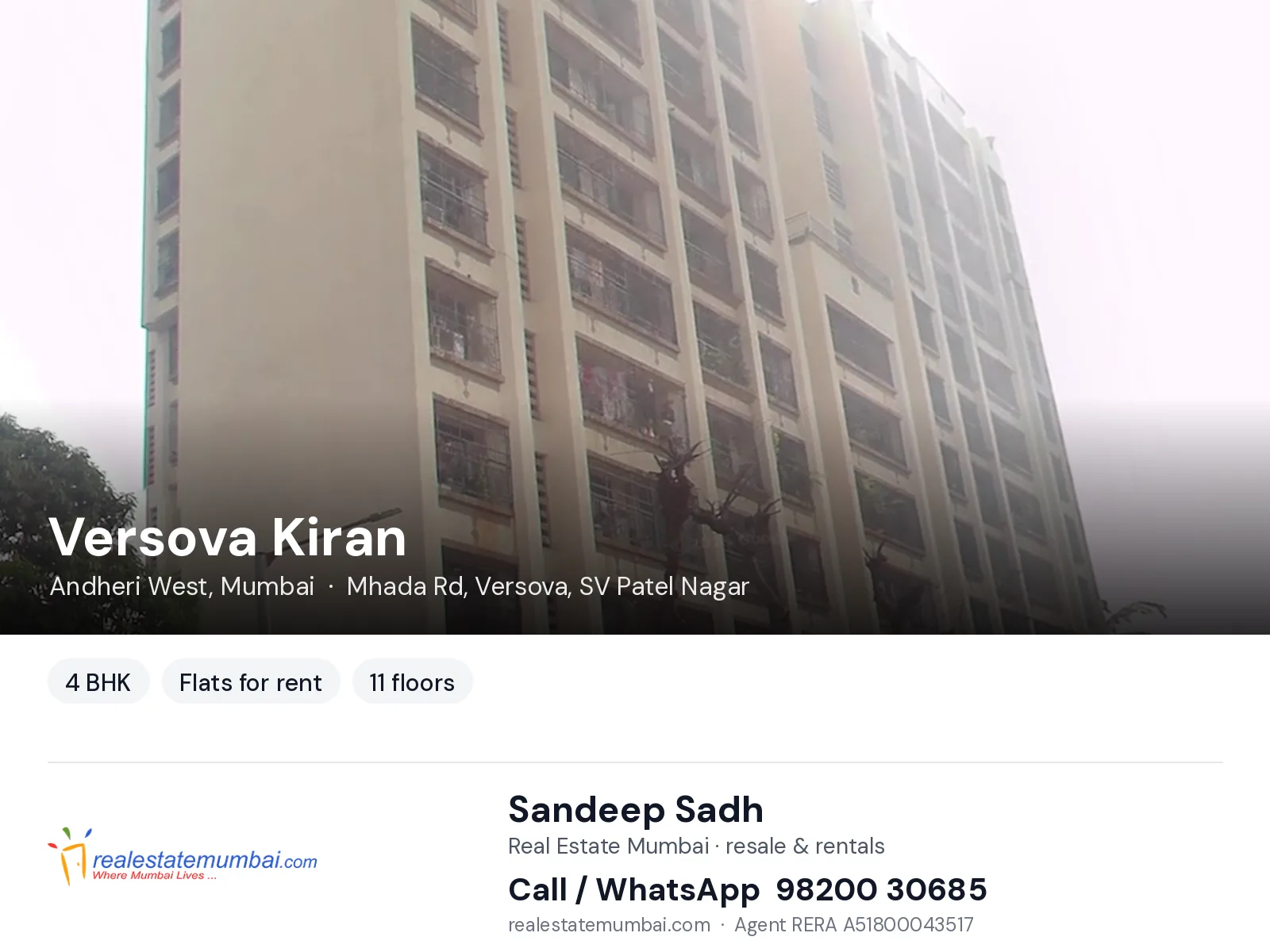 Versova Kiran, Andheri West, Mumbai — 4 BHK flats for rent | Real Estate Mumbai, Sandeep Sadh 98200 30685