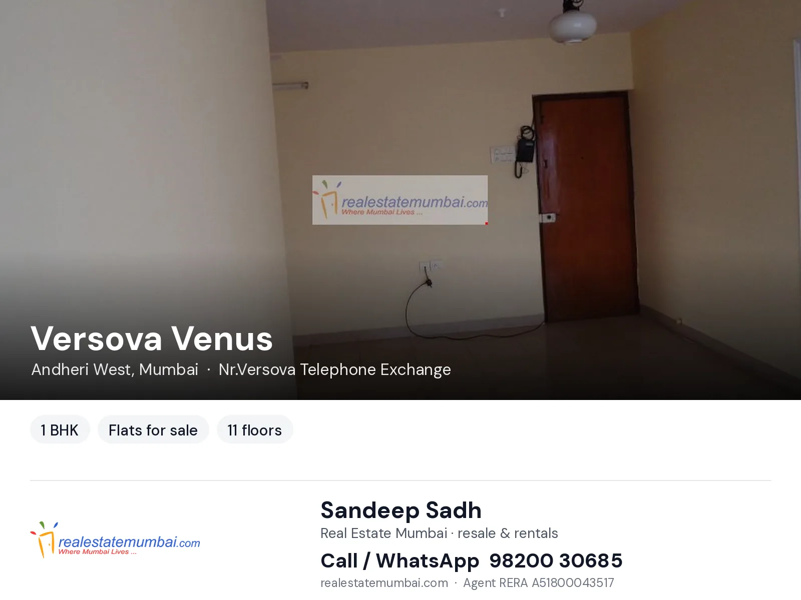 Versova Venus, Andheri West, Mumbai — 1 BHK flats for sale | Real Estate Mumbai, Sandeep Sadh 98200 30685