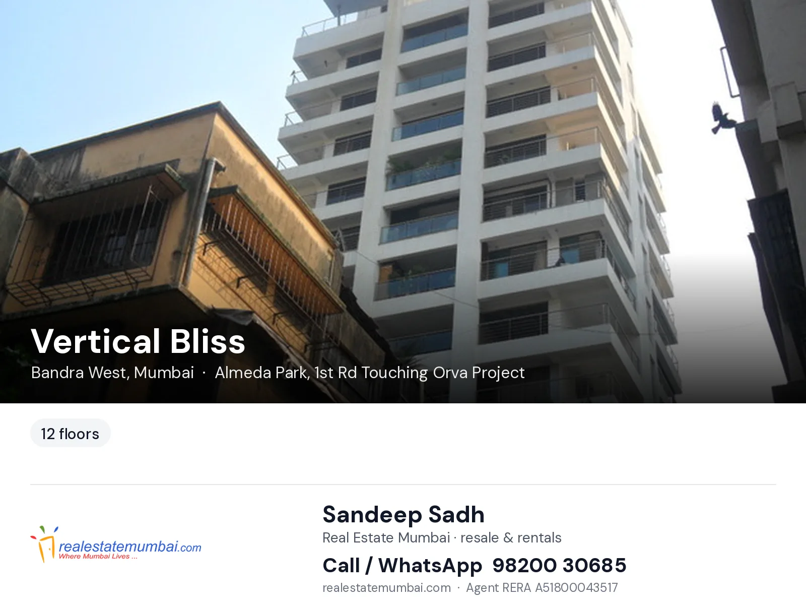 Vertical Bliss, Bandra West, Mumbai — flats | Real Estate Mumbai, Sandeep Sadh 98200 30685