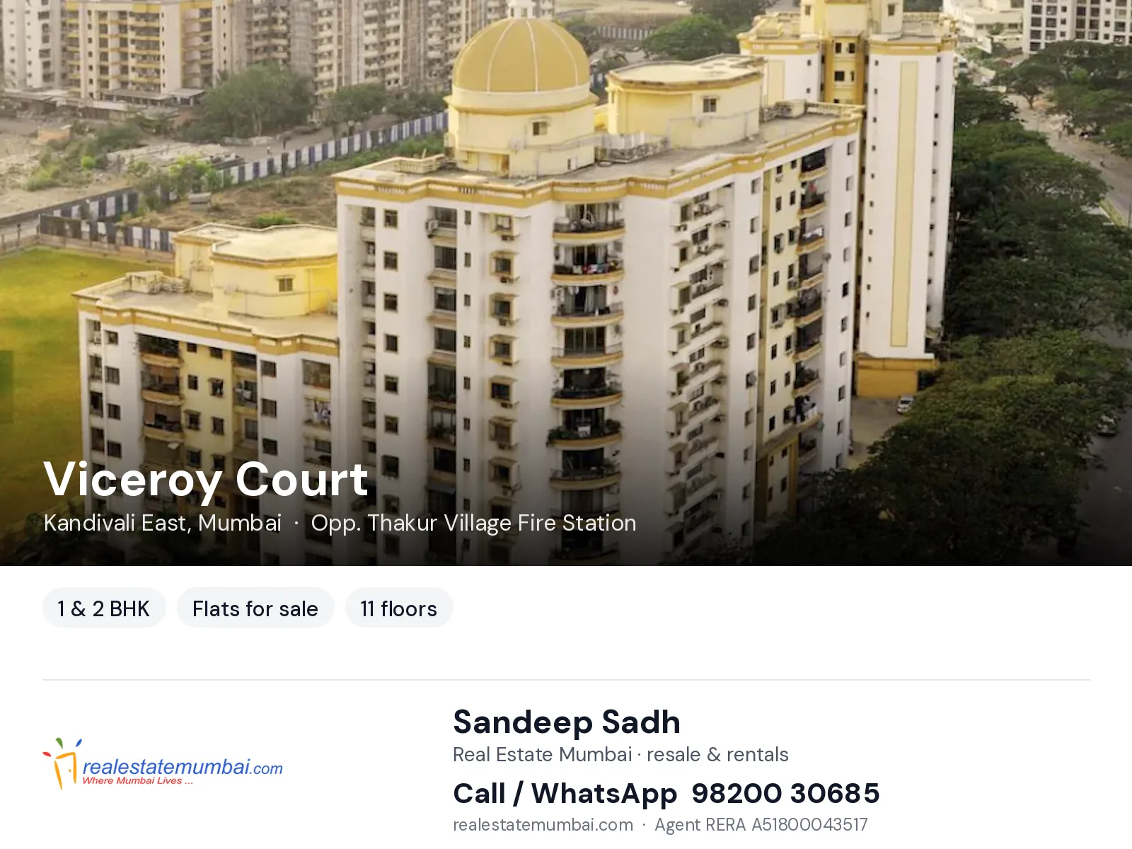 Viceroy Court, Kandivali East, Mumbai — 1 & 2 BHK flats for sale | Real Estate Mumbai, Sandeep Sadh 98200 30685
