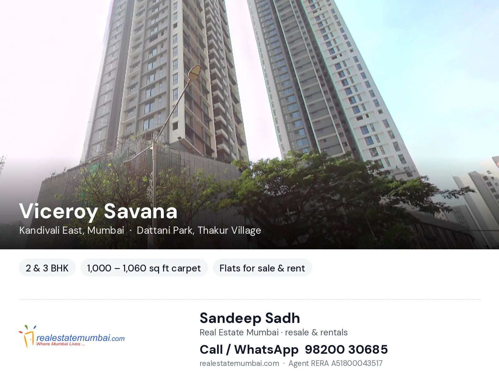 Viceroy Savana, Kandivali East, Mumbai — 2 & 3 BHK flats for sale & rent | Real Estate Mumbai, Sandeep Sadh 98200 30685