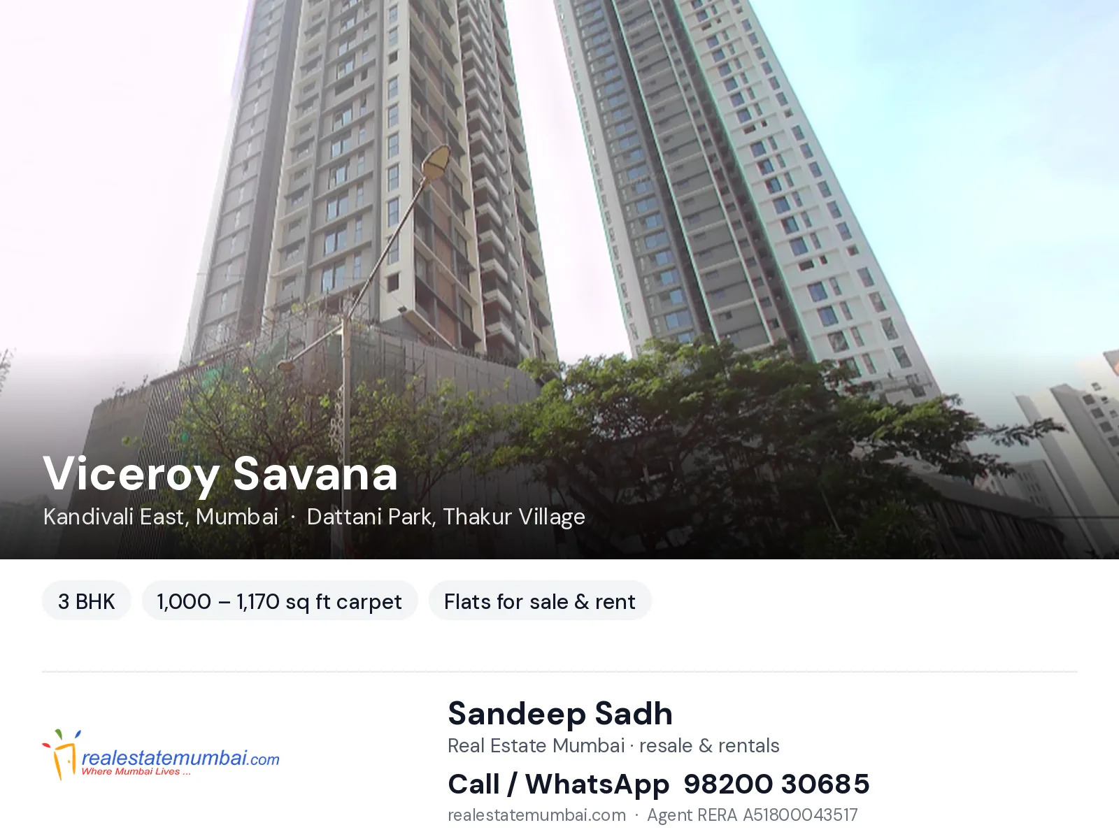 Viceroy Savana, Kandivali East, Mumbai — 3 BHK flats for sale & rent | Real Estate Mumbai, Sandeep Sadh 98200 30685