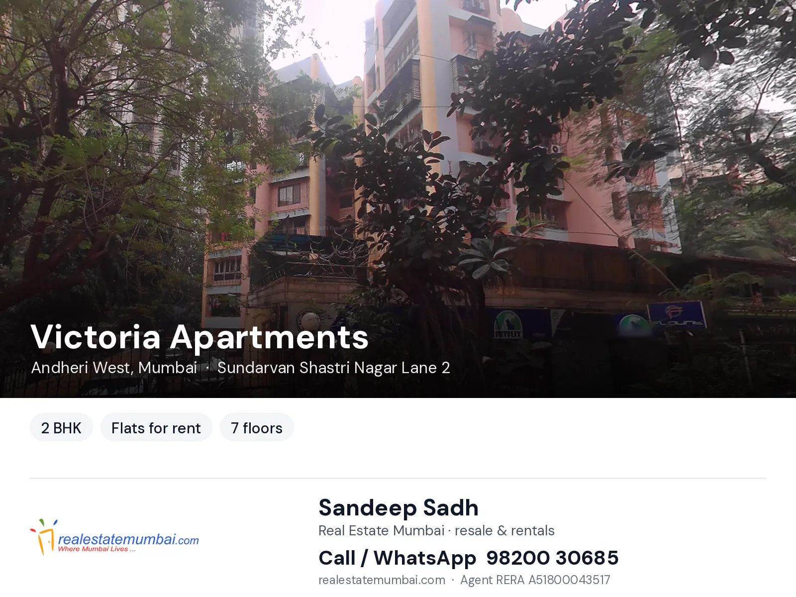 Victoria Apartments, Andheri West, Mumbai — 2 BHK flats for rent | Real Estate Mumbai, Sandeep Sadh 98200 30685