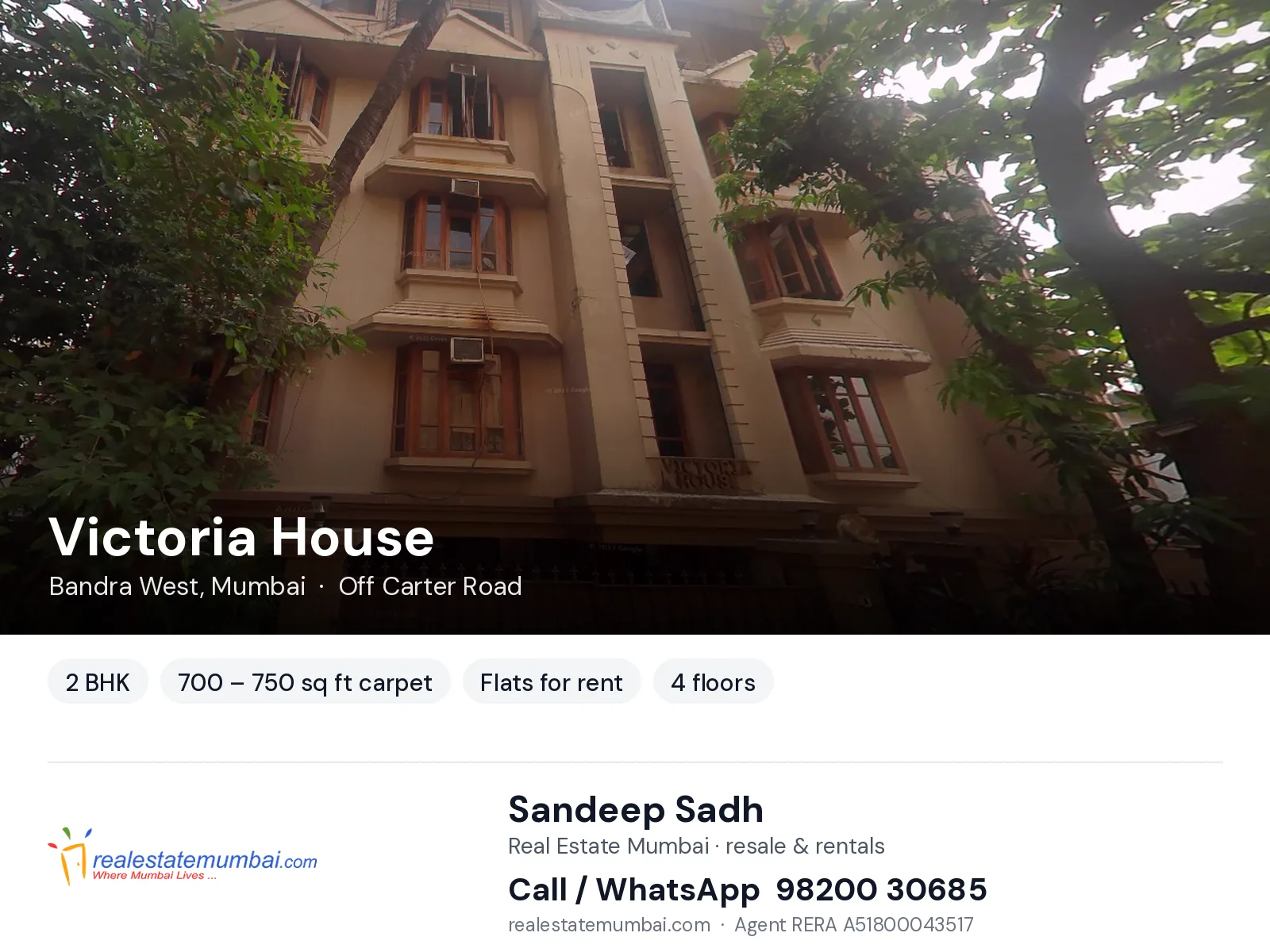 Victoria House, Bandra West, Mumbai — 2 BHK flats for rent | Real Estate Mumbai, Sandeep Sadh 98200 30685