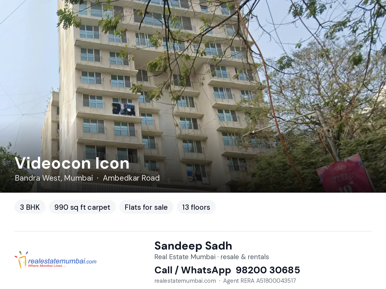 Videocon Icon, Bandra West, Mumbai — 3 BHK flats for sale | Real Estate Mumbai, Sandeep Sadh 98200 30685