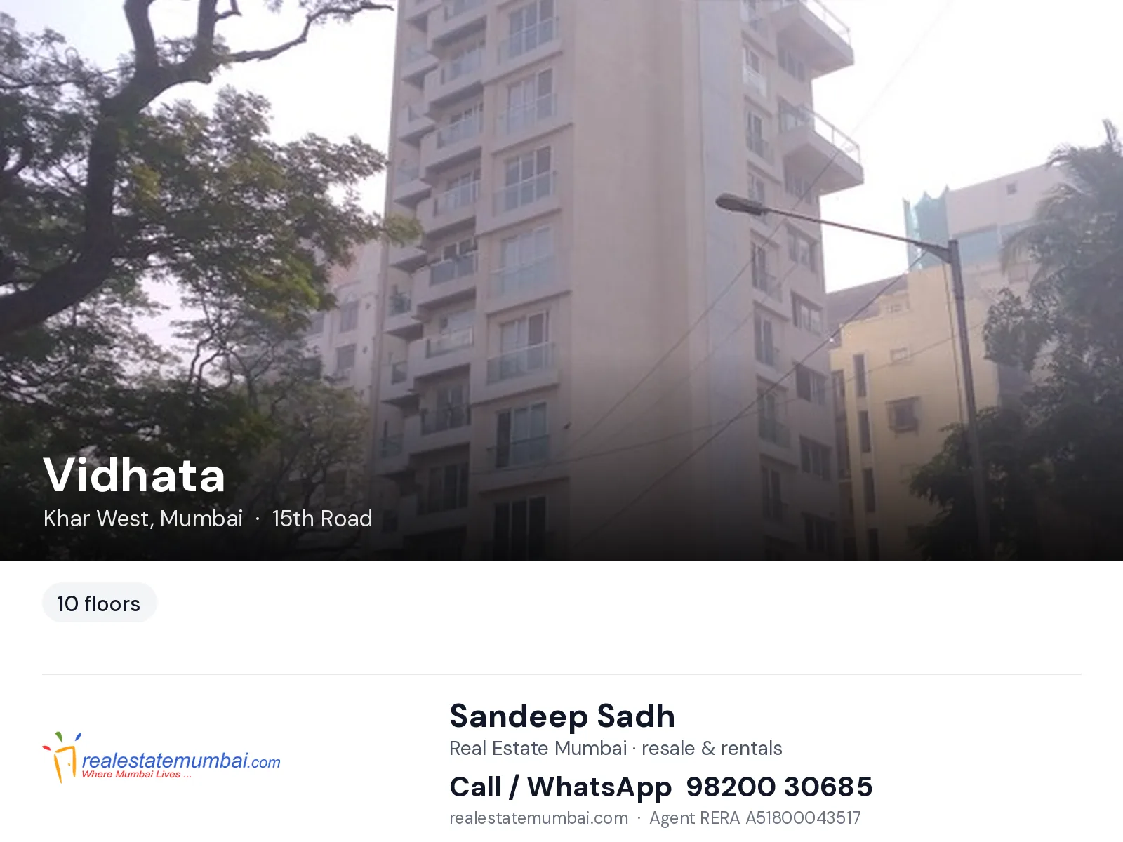Vidhata, Khar West, Mumbai — flats | Real Estate Mumbai, Sandeep Sadh 98200 30685