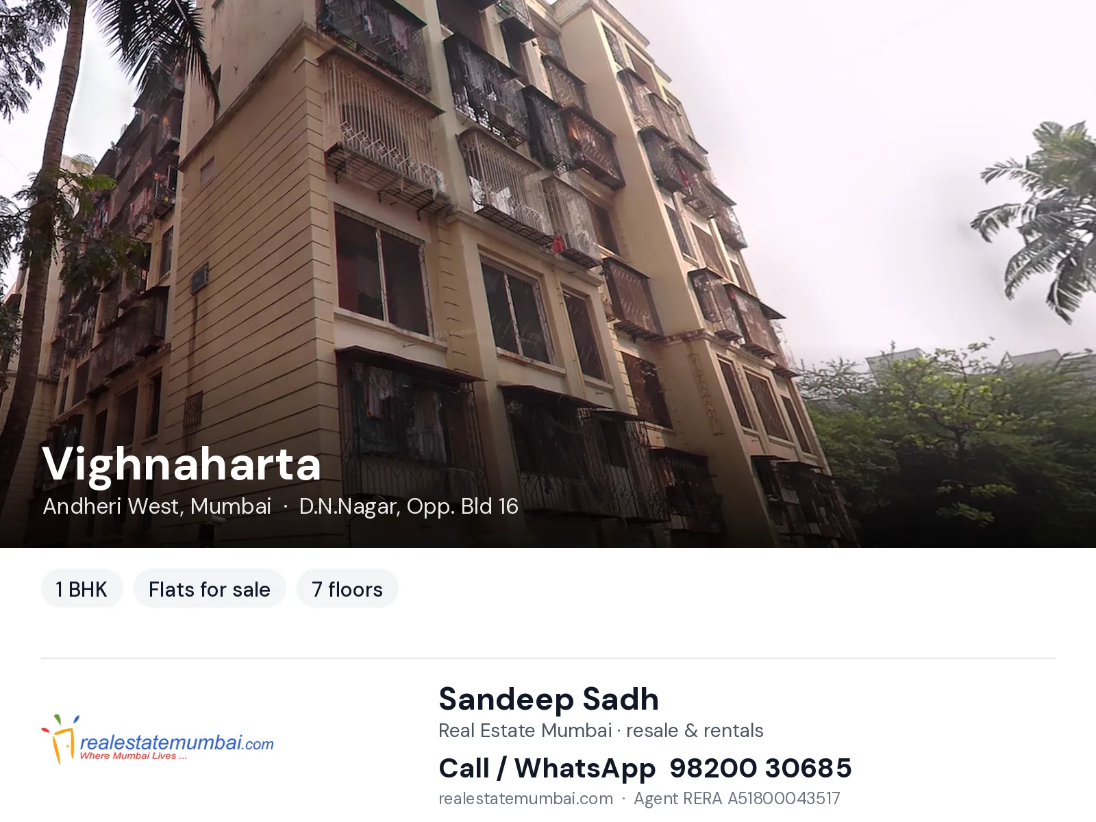Vighnaharta, Andheri West, Mumbai — 1 BHK flats for sale | Real Estate Mumbai, Sandeep Sadh 98200 30685