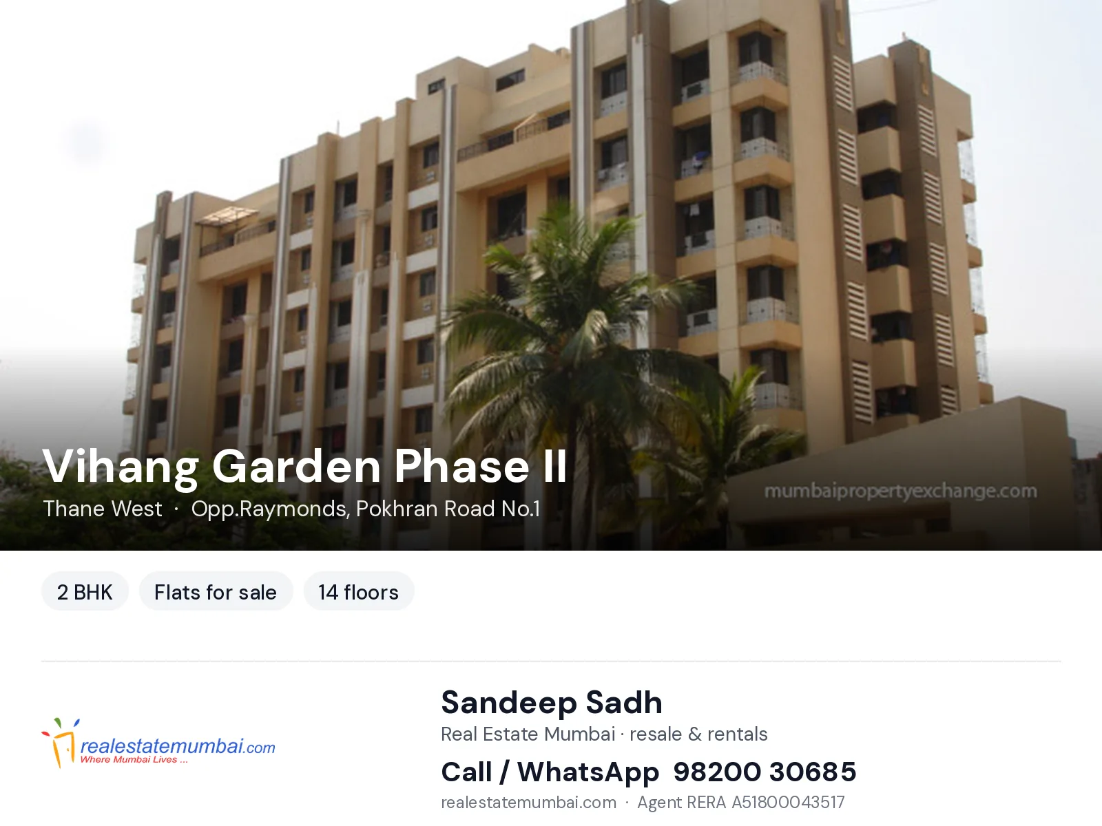 Vihang Garden Phase II, Thane West — 2 BHK flats for sale | Real Estate Mumbai, Sandeep Sadh 98200 30685