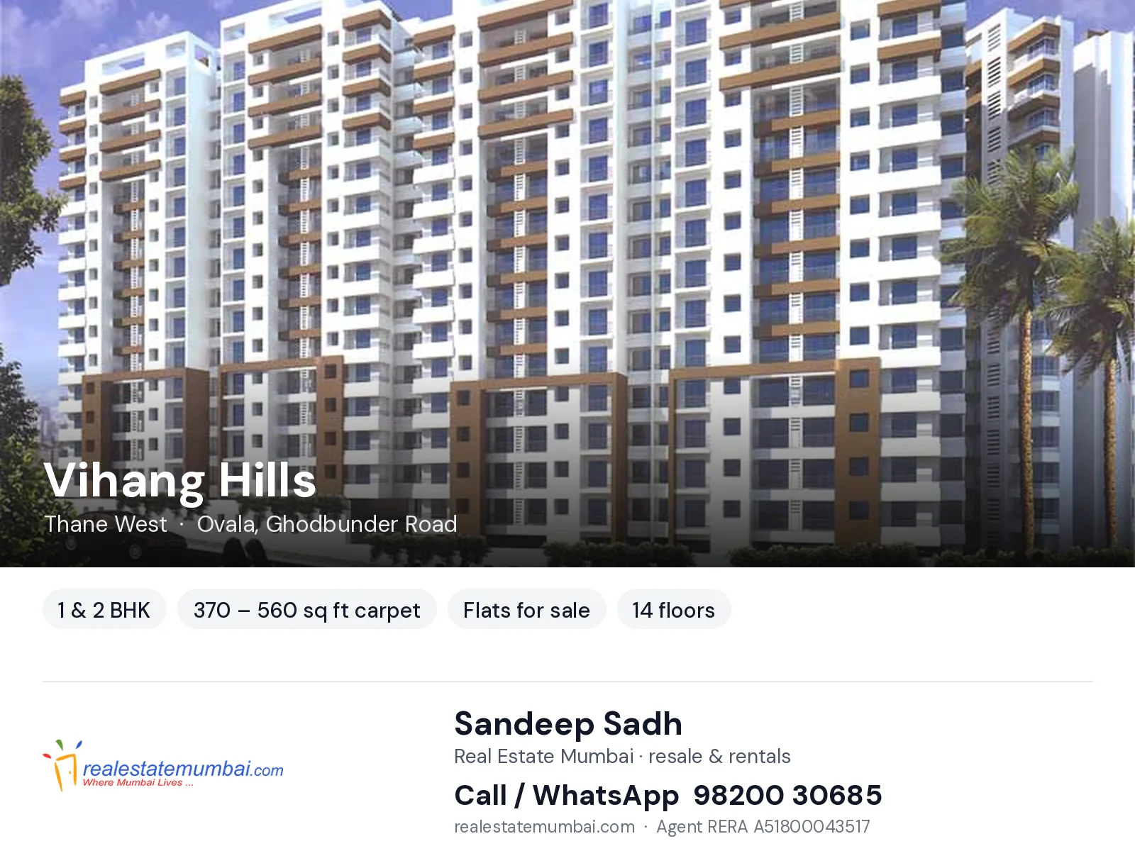 Vihang Hills, Thane West — 1 & 2 BHK flats for sale | Real Estate Mumbai, Sandeep Sadh 98200 30685