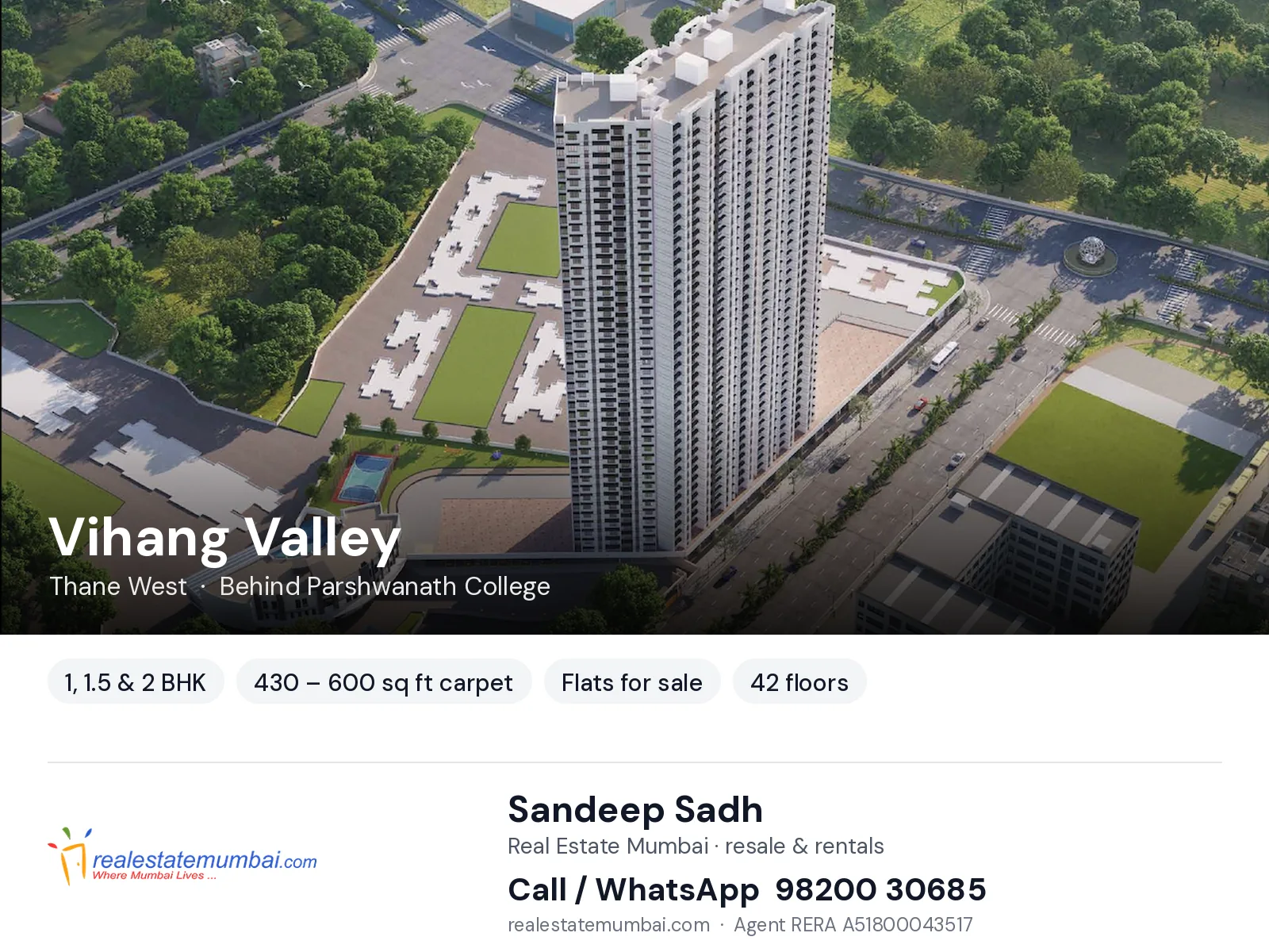 Vihang Valley, Thane West — 1, 1.5 & 2 BHK flats for sale | Real Estate Mumbai, Sandeep Sadh 98200 30685