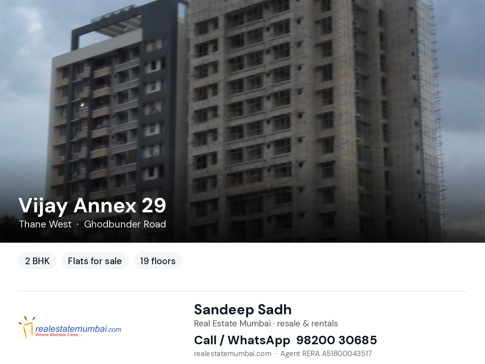 Vijay Annex 29, Thane West — 2 BHK flats for sale | Real Estate Mumbai, Sandeep Sadh 98200 30685