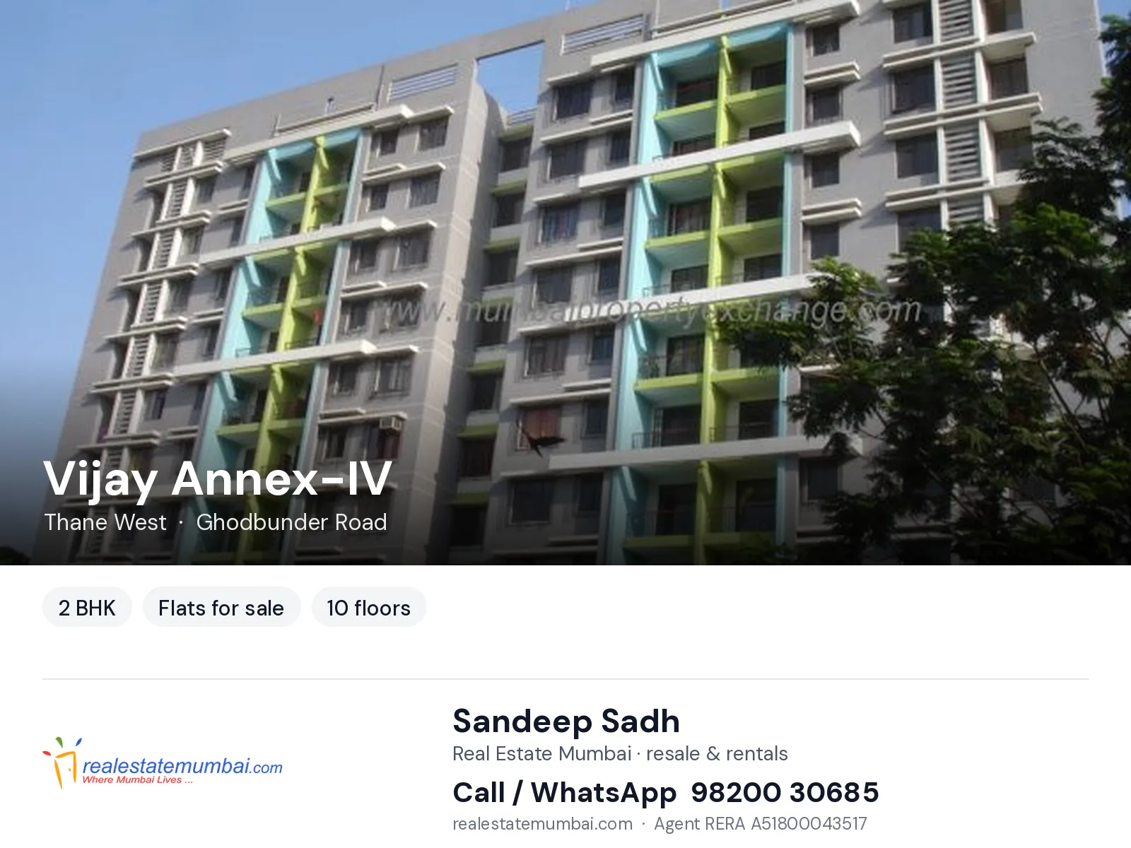 Vijay Annex-IV, Thane West — 2 BHK flats for sale | Real Estate Mumbai, Sandeep Sadh 98200 30685