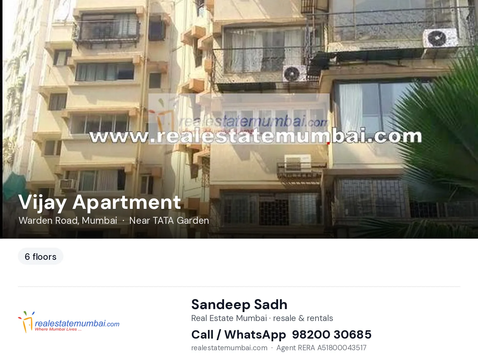 Vijay Apartment, Warden Road, Mumbai — flats | Real Estate Mumbai, Sandeep Sadh 98200 30685